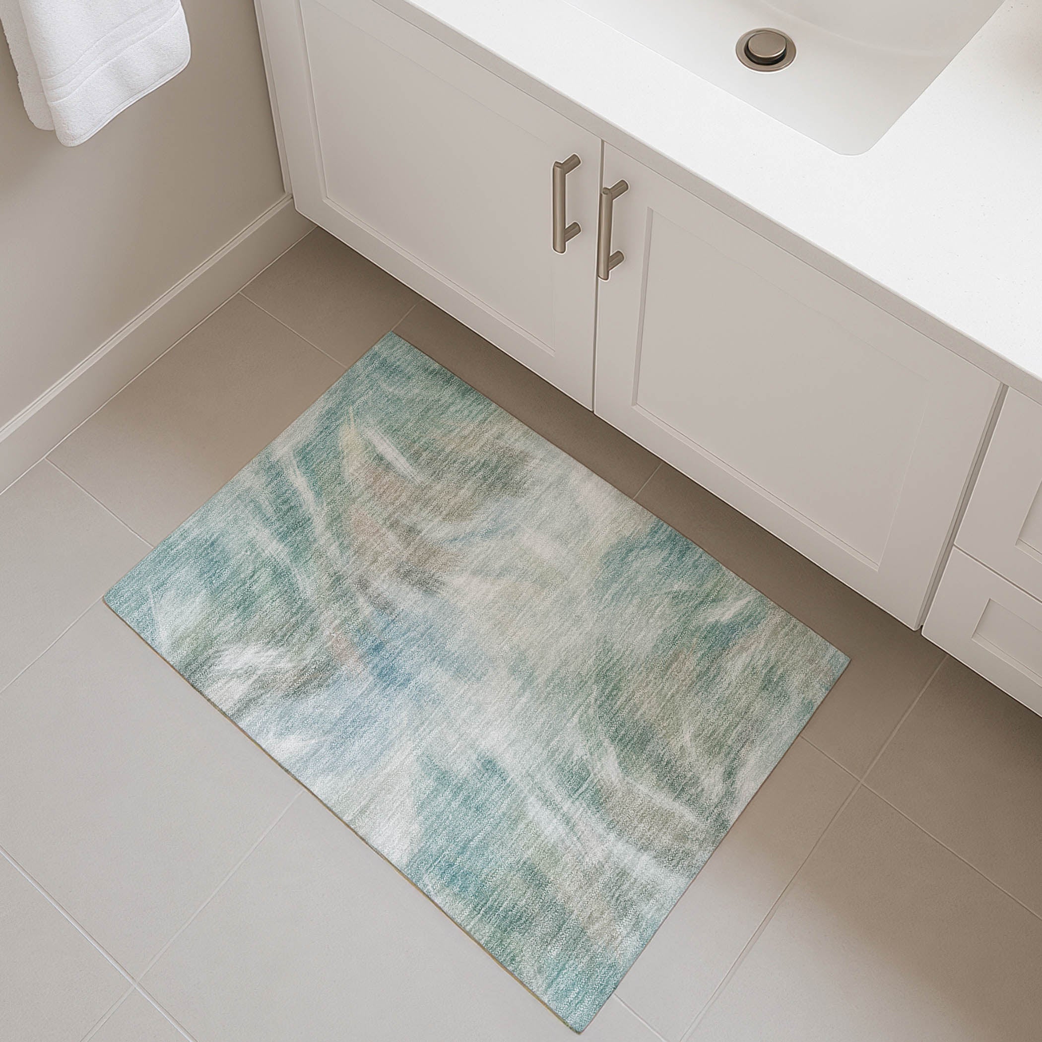 Split Machine Washable Transitional Sky Blue Rug 1'8" x 2'6" #shape_Rectangle