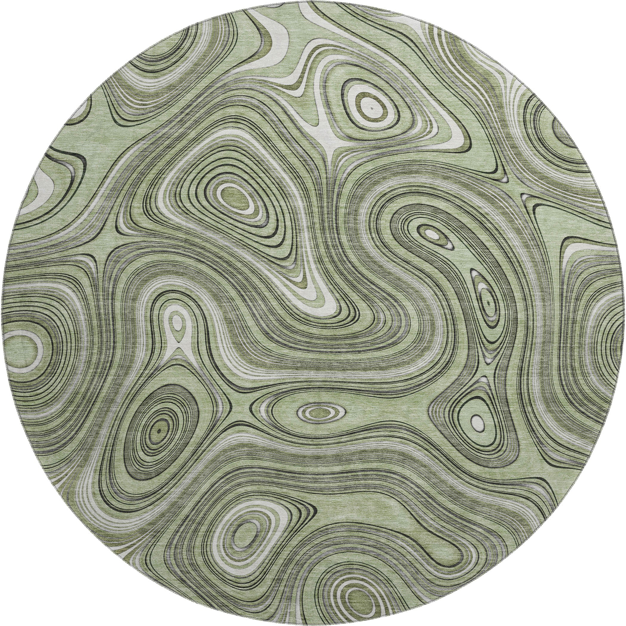 Istanbul Machine Washable Transitional Aloe Green Rug 8' x 8' #shape_Round