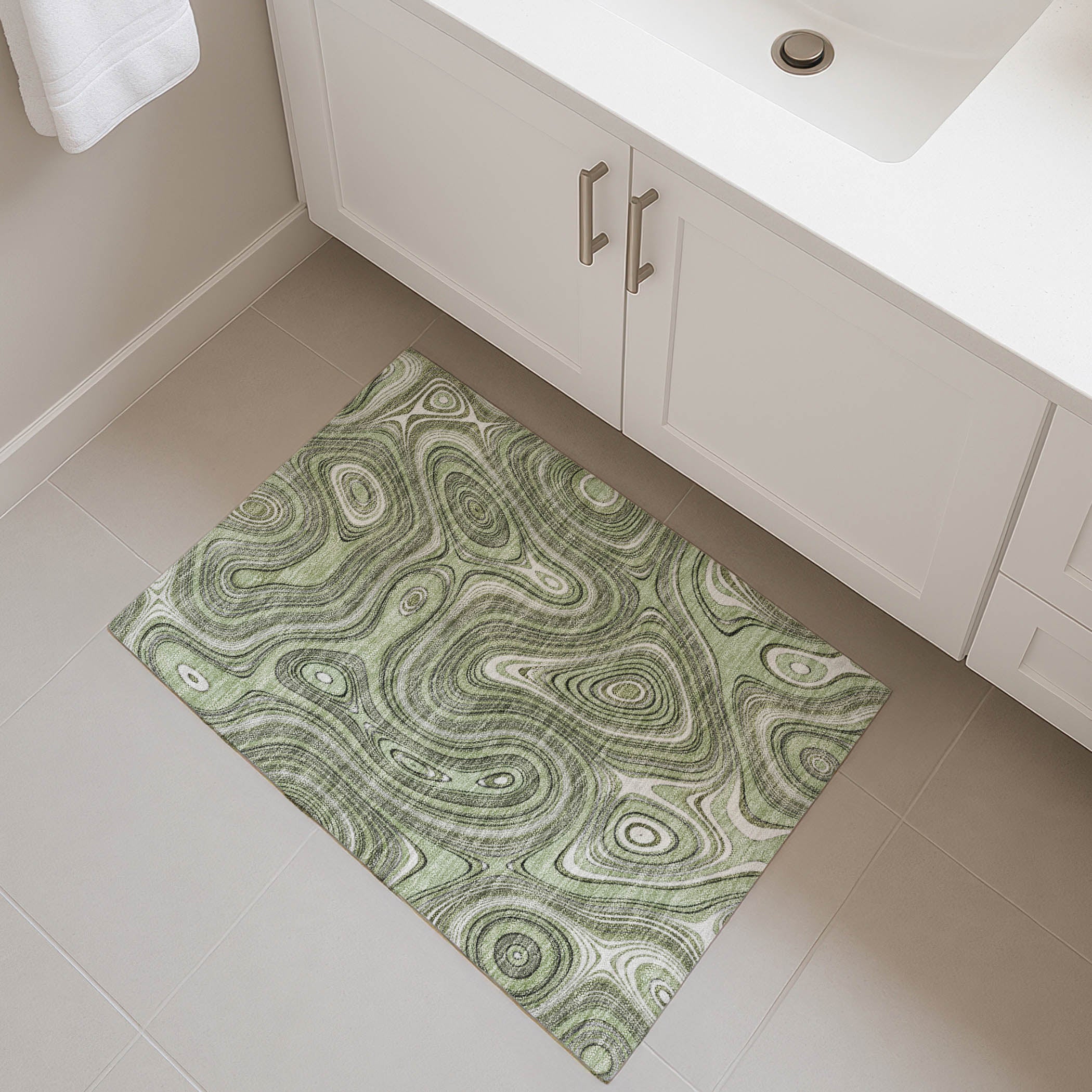 Istanbul Machine Washable Transitional Aloe Green Rug 1'8" x 2'6" #shape_Rectangle
