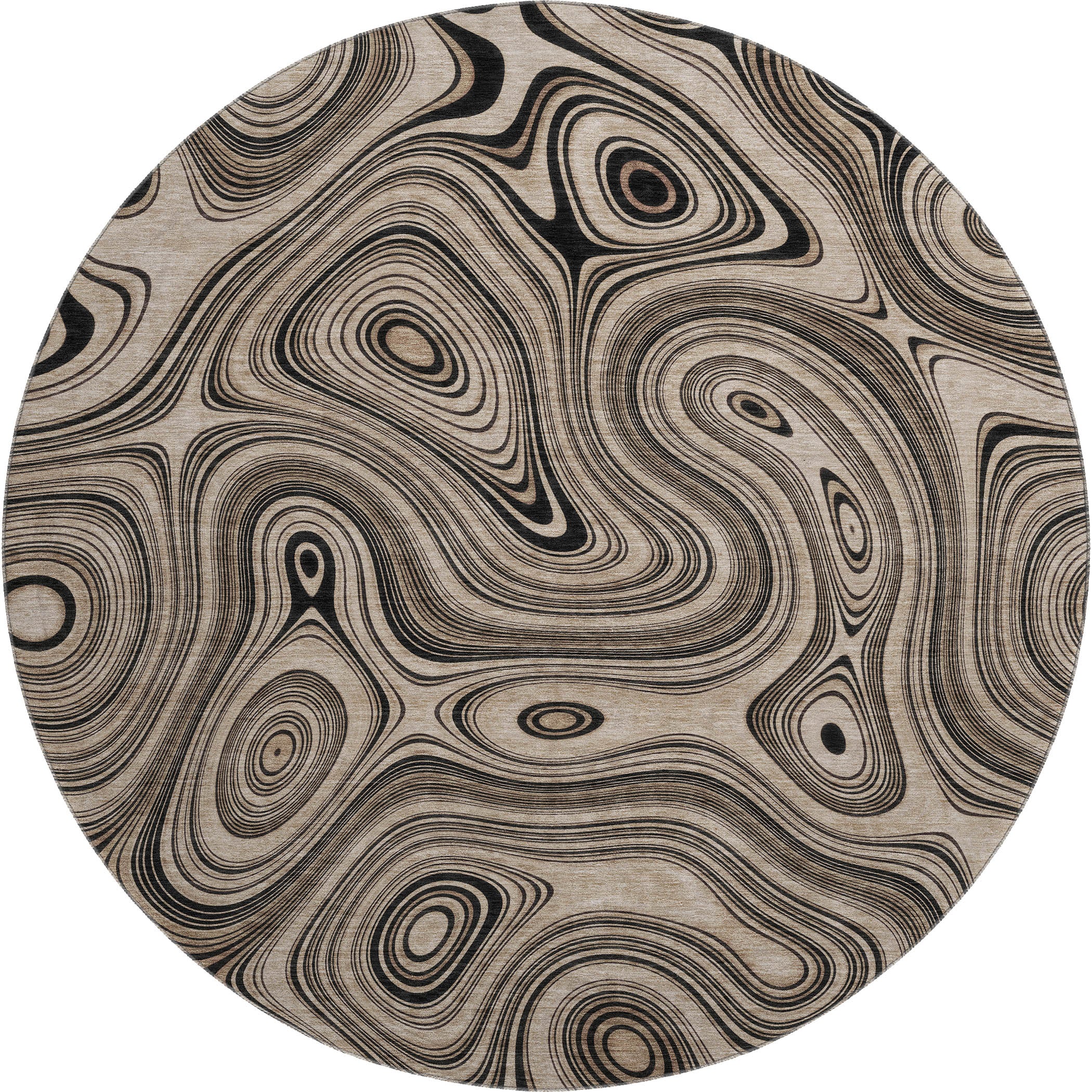 Istanbul Machine Washable Transitional Beige Brown Rug 8' x 8' #shape_Round
