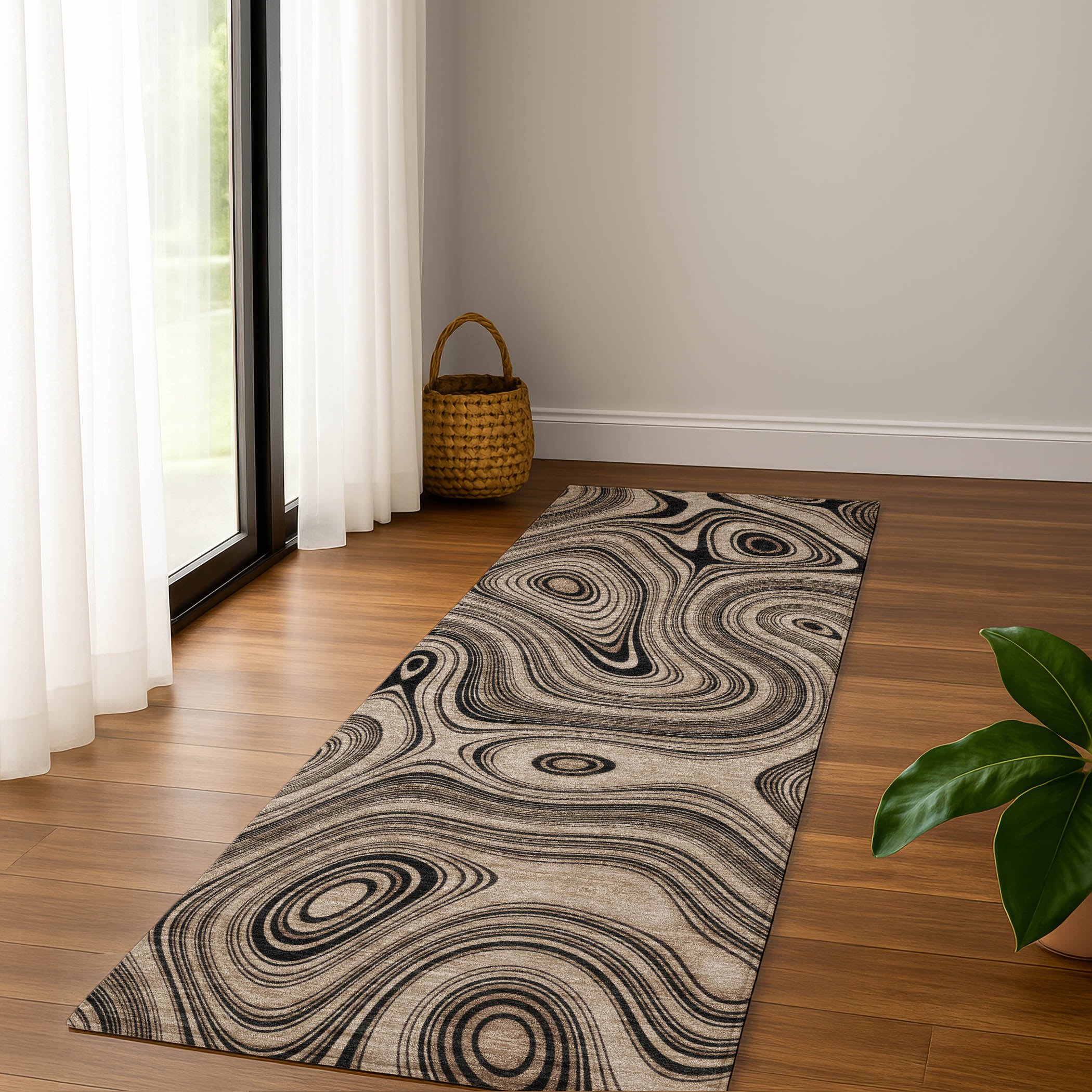 Istanbul Machine Washable Transitional Beige Brown Rug 2'3" x 7'6" #shape_Runner