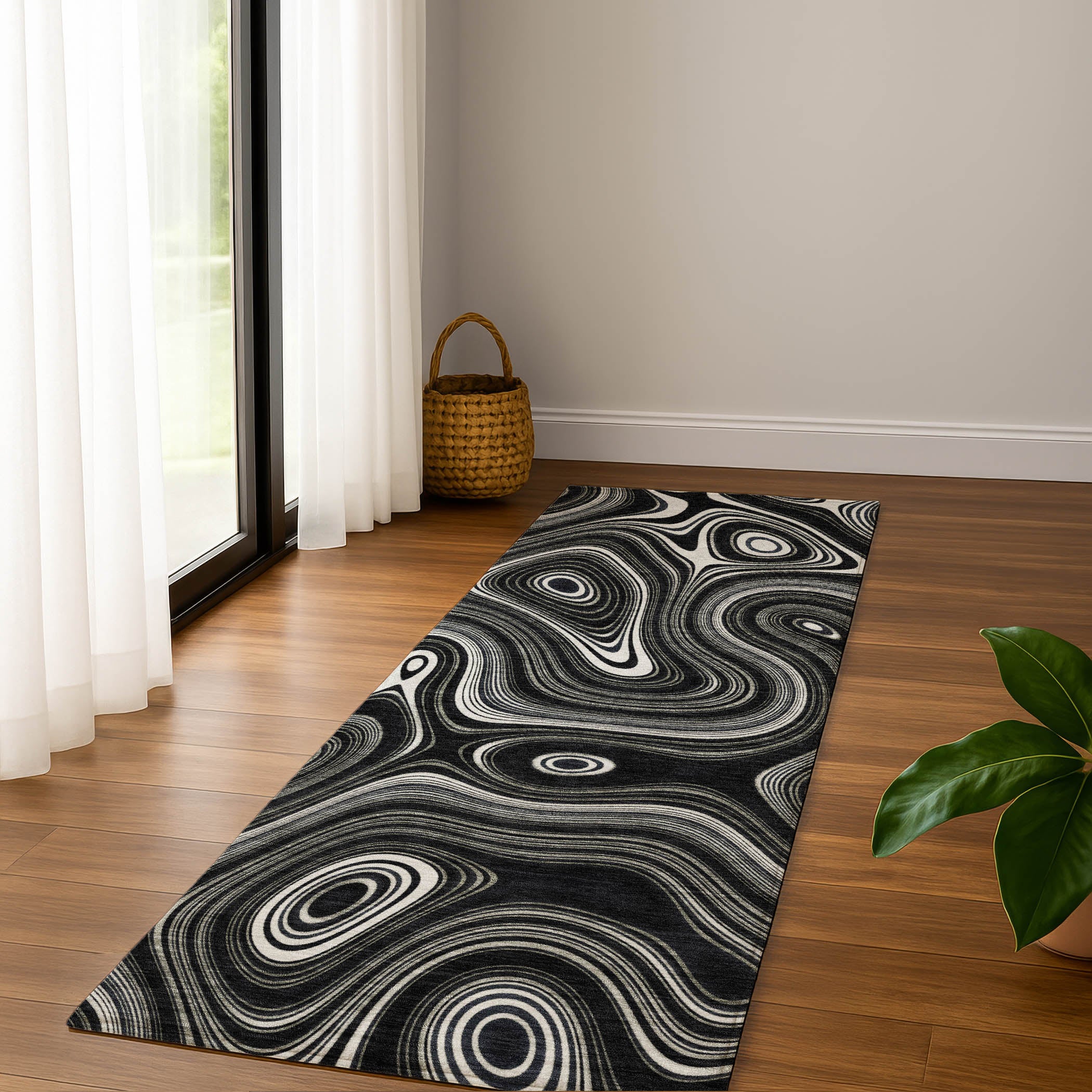 Istanbul Machine Washable Transitional Black Rug 2'3" x 7'6" #shape_Runner