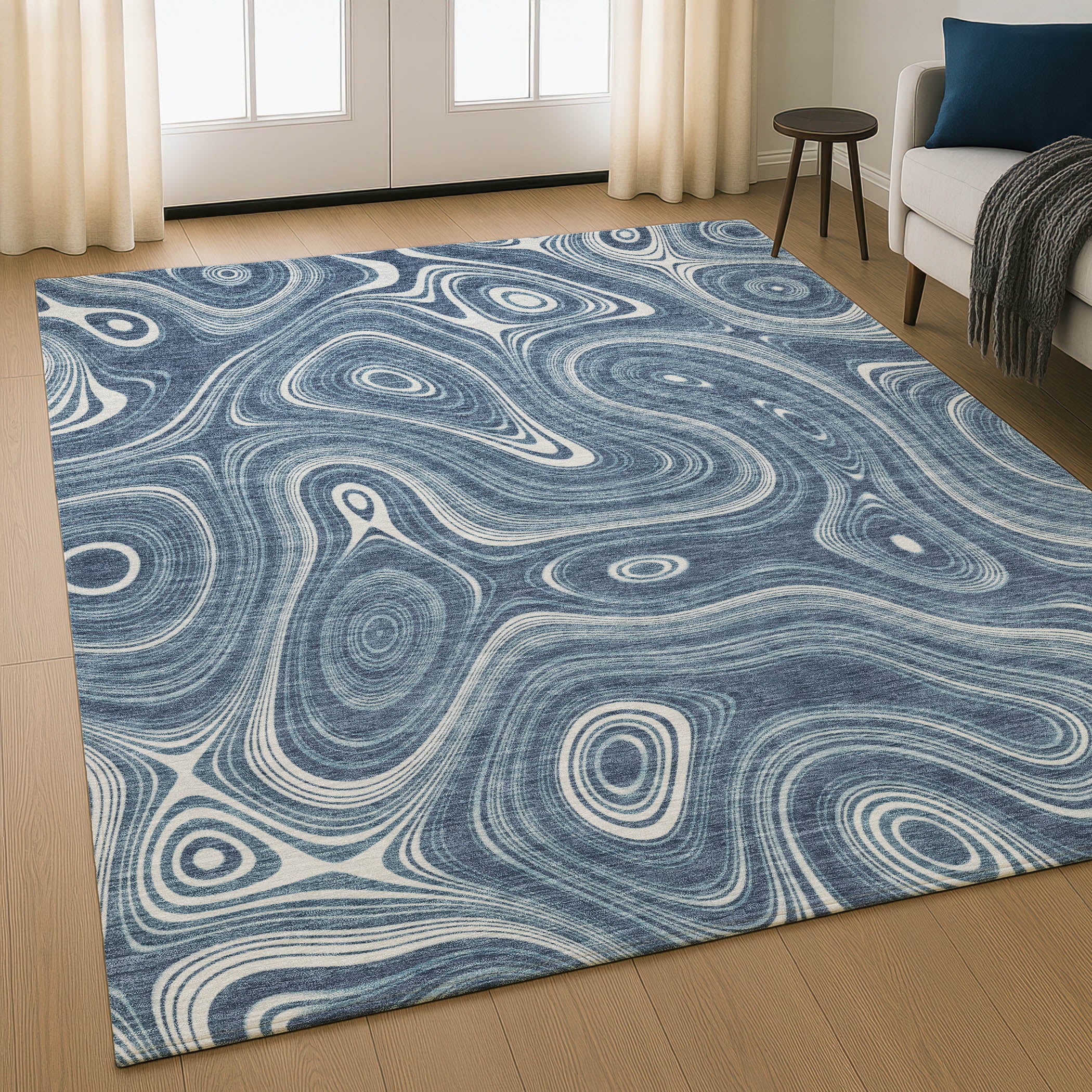 Istanbul Machine Washable Transitional Blue Rug 2'6" x 3'10" #shape_Rectangle