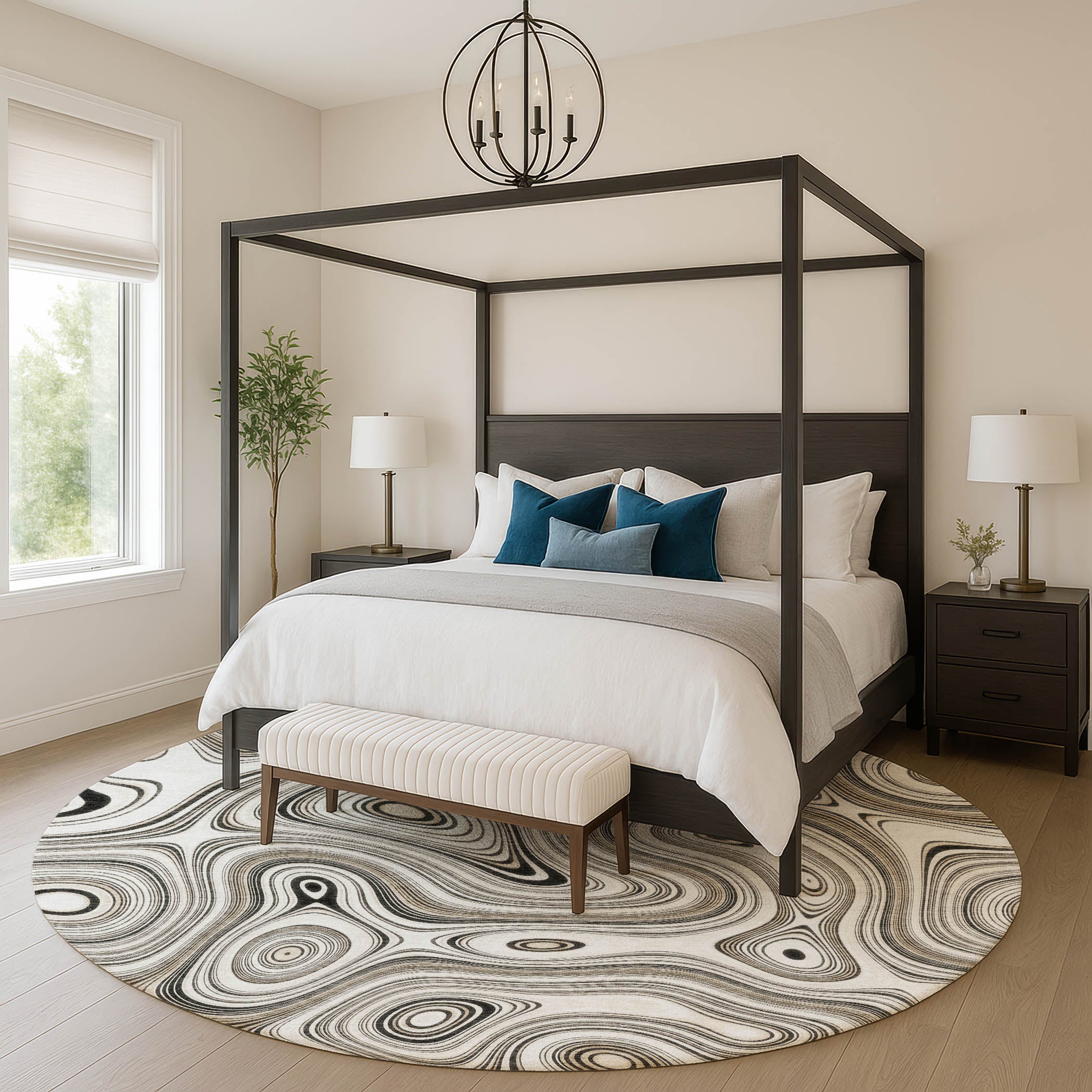 Istanbul Machine Washable Transitional Ivory Rug 8' x 8' #shape_Round