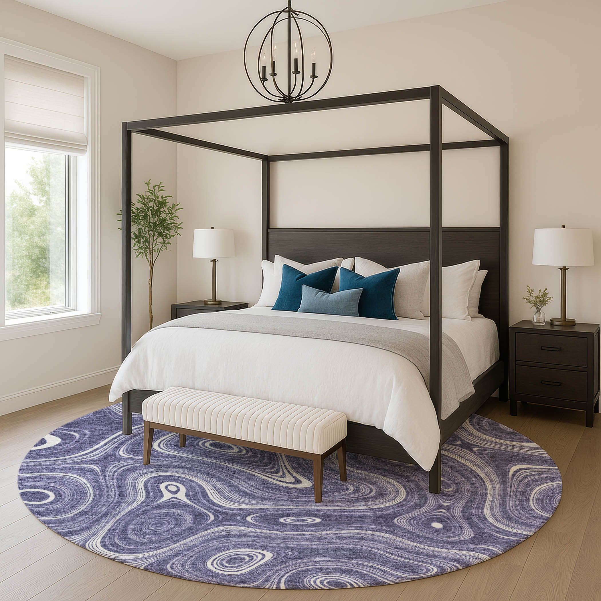 Istanbul Machine Washable Transitional Plum Purple Rug 8' x 8' #shape_Round