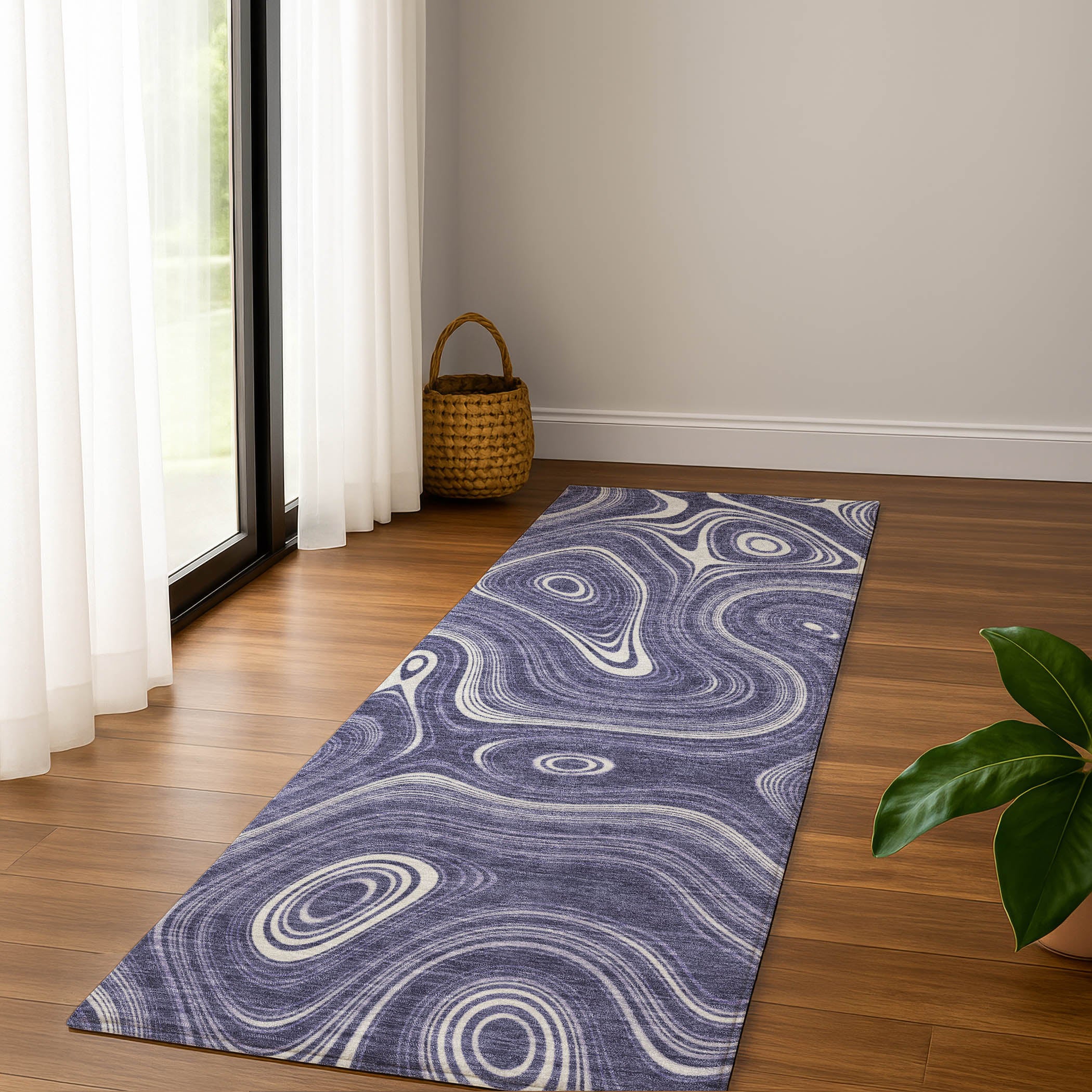 Istanbul Machine Washable Transitional Plum Purple Rug 2'3" x 7'6" #shape_Runner