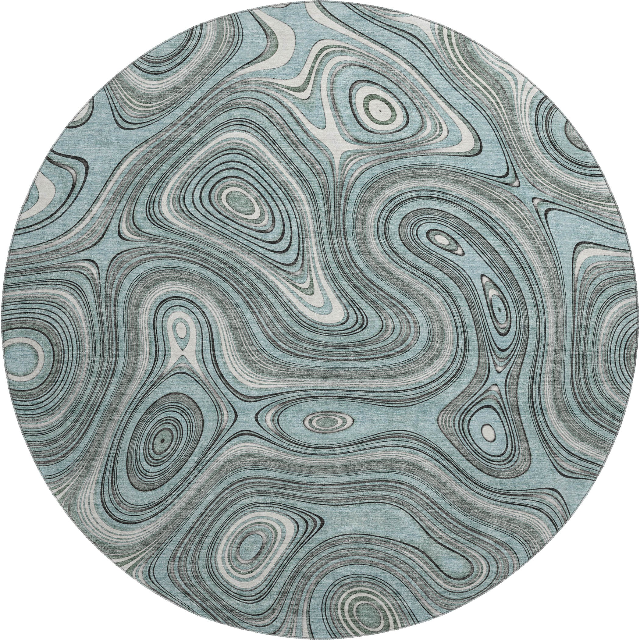 Istanbul Machine Washable Transitional Sky Blue Rug 8' x 8' #shape_Round