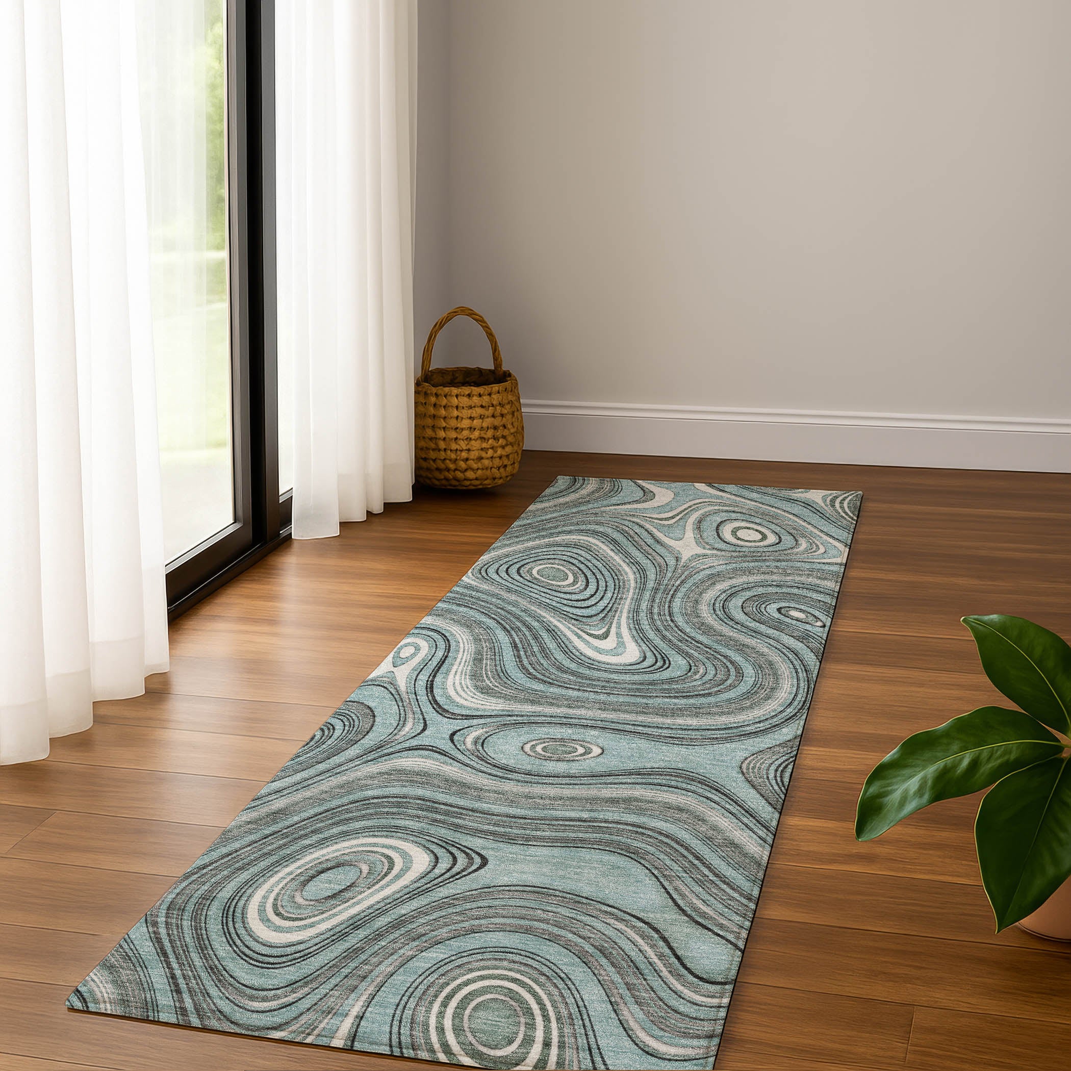 Istanbul Machine Washable Transitional Sky Blue Rug 2'3" x 7'6" #shape_Runner