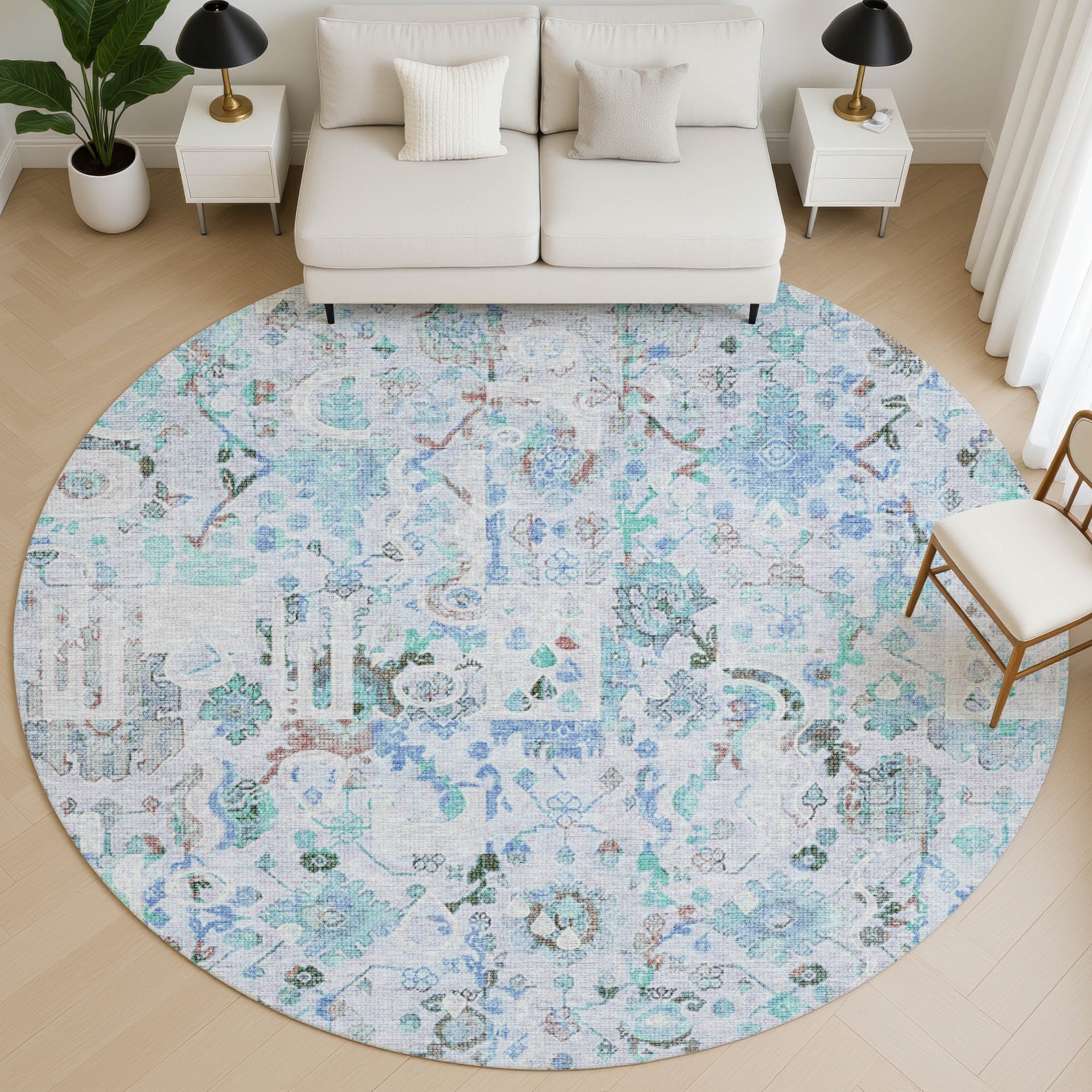 Jaipur Machine Washable Traditional Blue Rug 8' x 8' #shape_Round