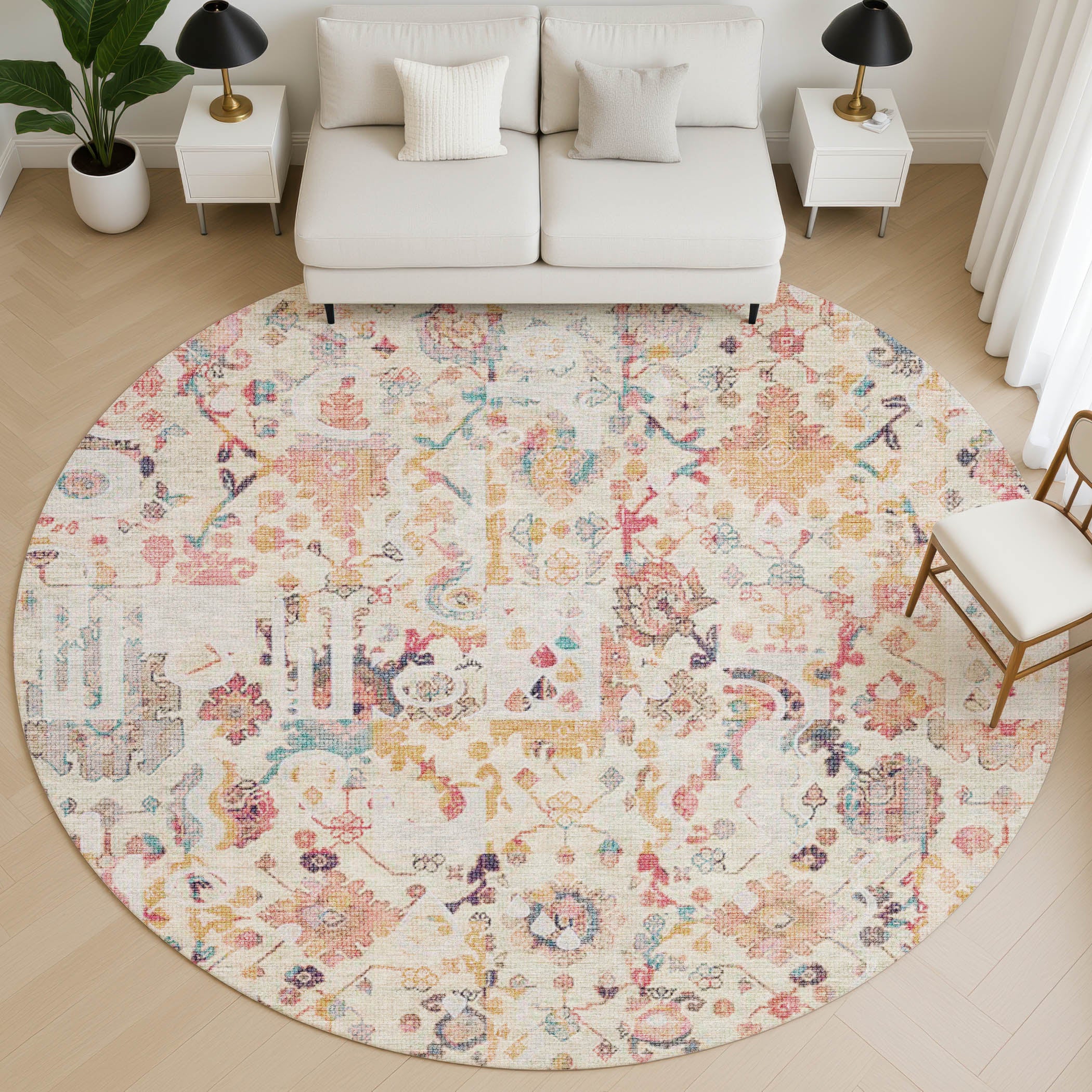Jaipur Machine Washable Traditional Pink Rug 8' x 8' #shape_Round