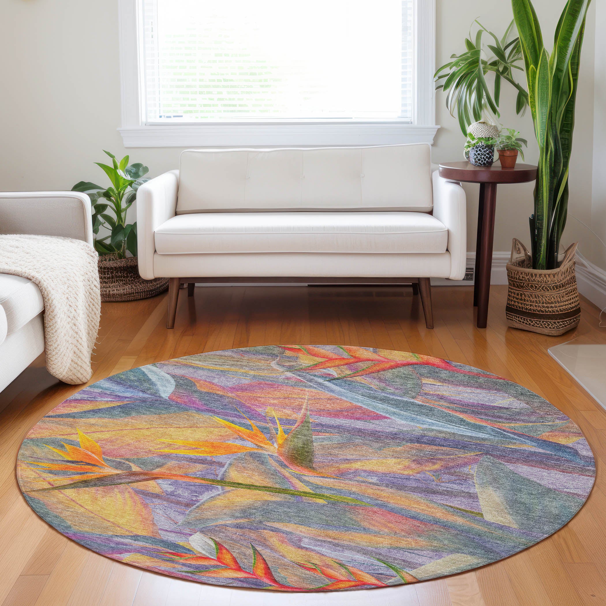 Montevideo Machine Washable Tropical Multi Rug 8' x 8' #shape_Round