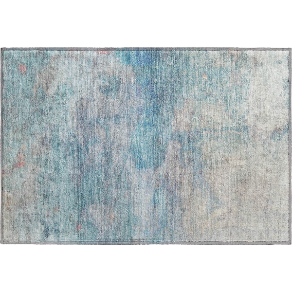 Dublin Machine Washable Transitional Aqua Teal Rug 1'8" x 2'6"