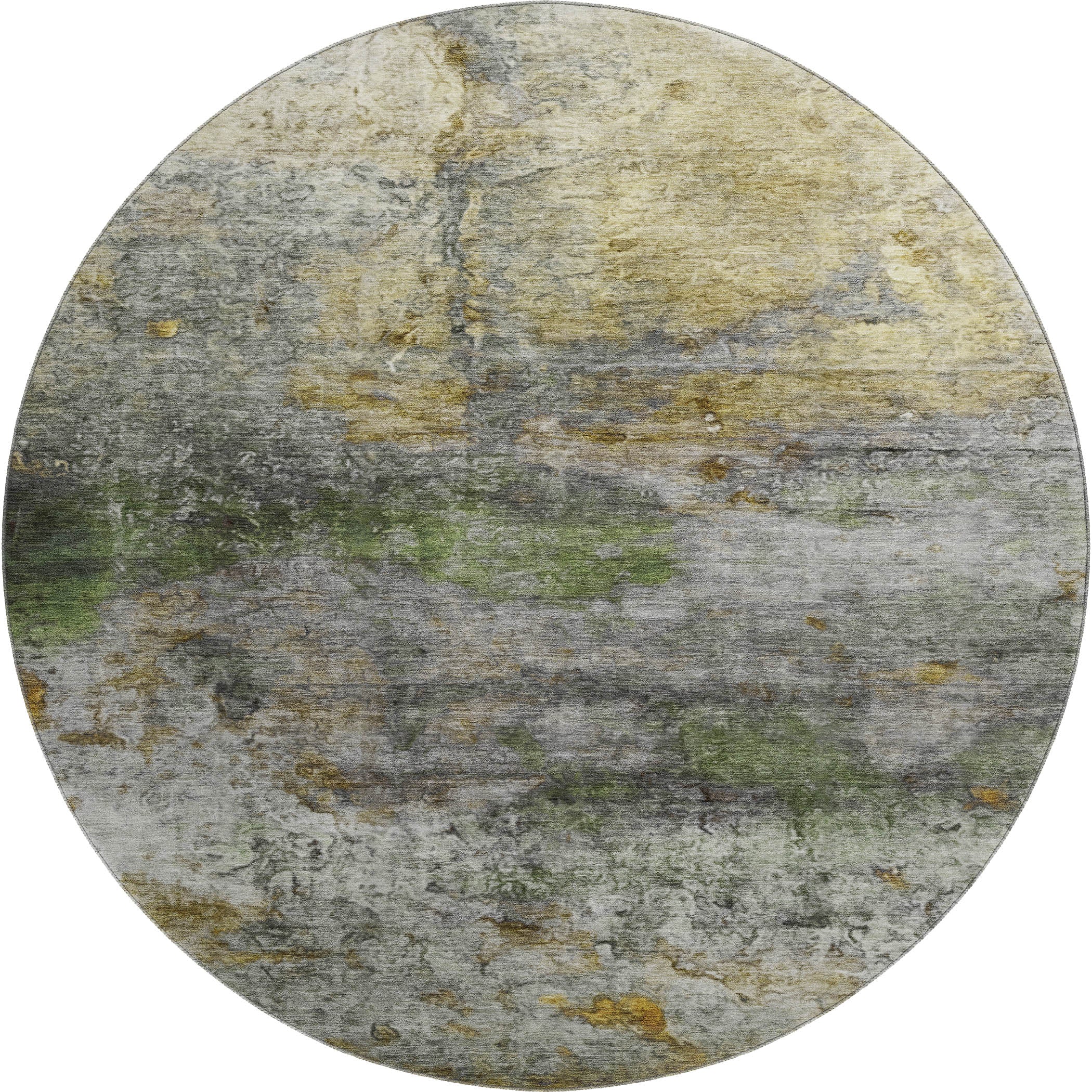 Dublin Machine Washable Transitional Olive Green Rug 8' x 8' #shape_Round