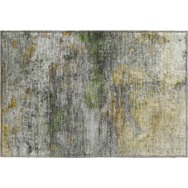 Dublin Machine Washable Transitional Olive Green Rug 1'8" x 2'6"