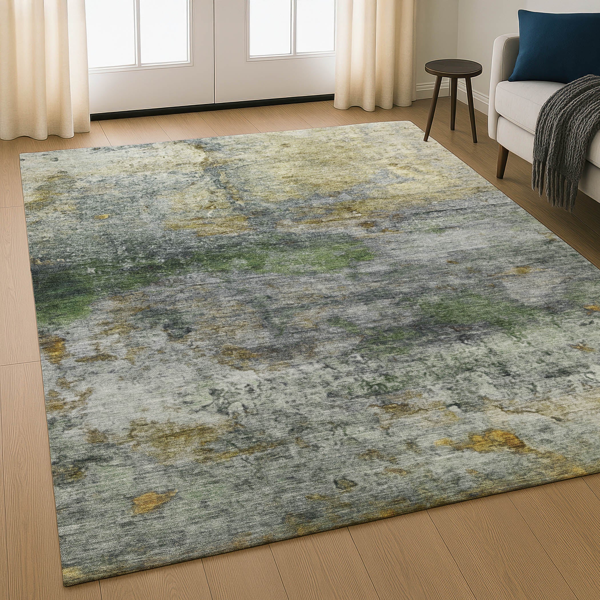 Dublin Machine Washable Transitional Olive Green Rug 2'6" x 3'10" #shape_Rectangle