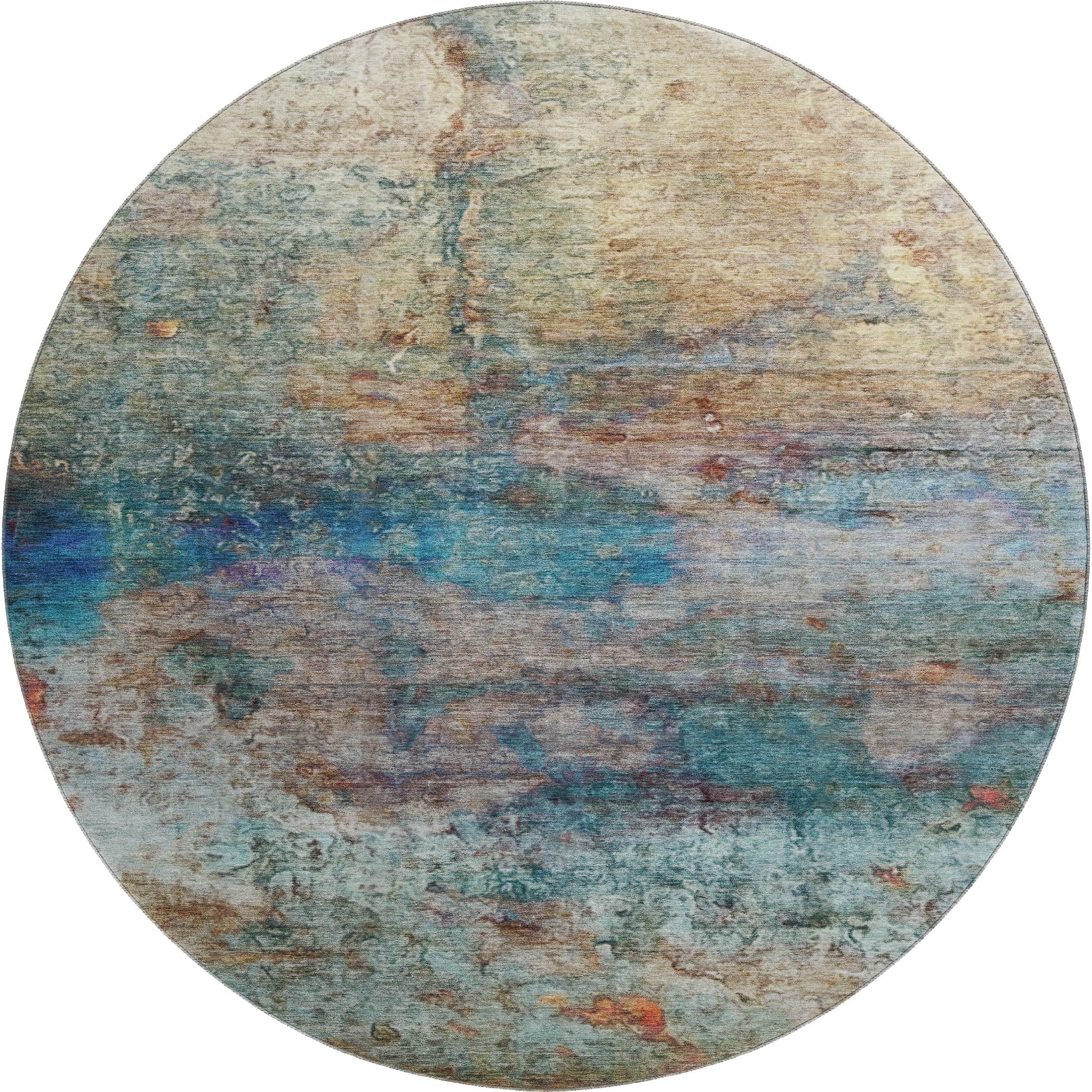 Dublin Machine Washable Transitional Teal Rug 8' x 8' #shape_Round