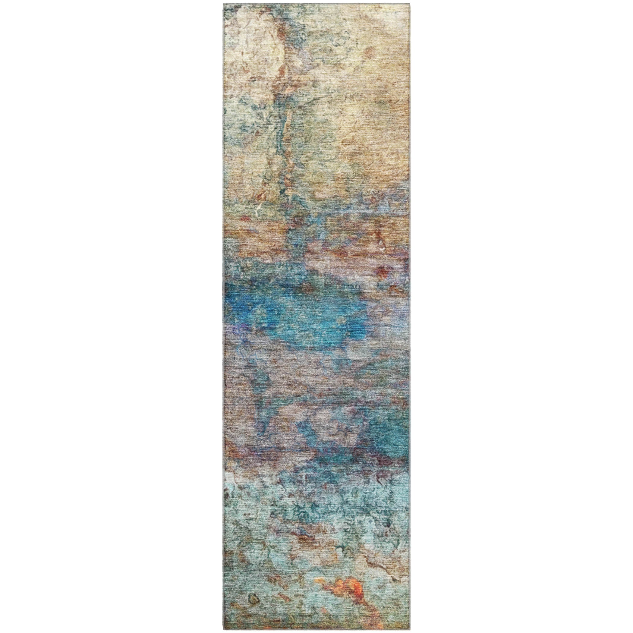 Dublin Machine Washable Transitional Teal Rug 2'3" x 7'6" #shape_Runner