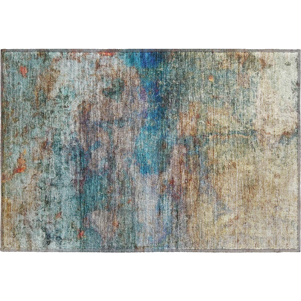 Dublin Machine Washable Transitional Teal Rug 1'8" x 2'6"
