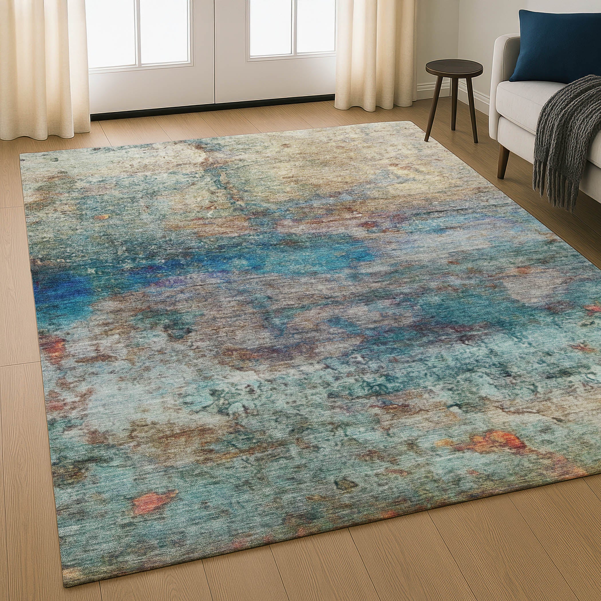 Dublin Machine Washable Transitional Teal Rug 2'6" x 3'10" #shape_Rectangle