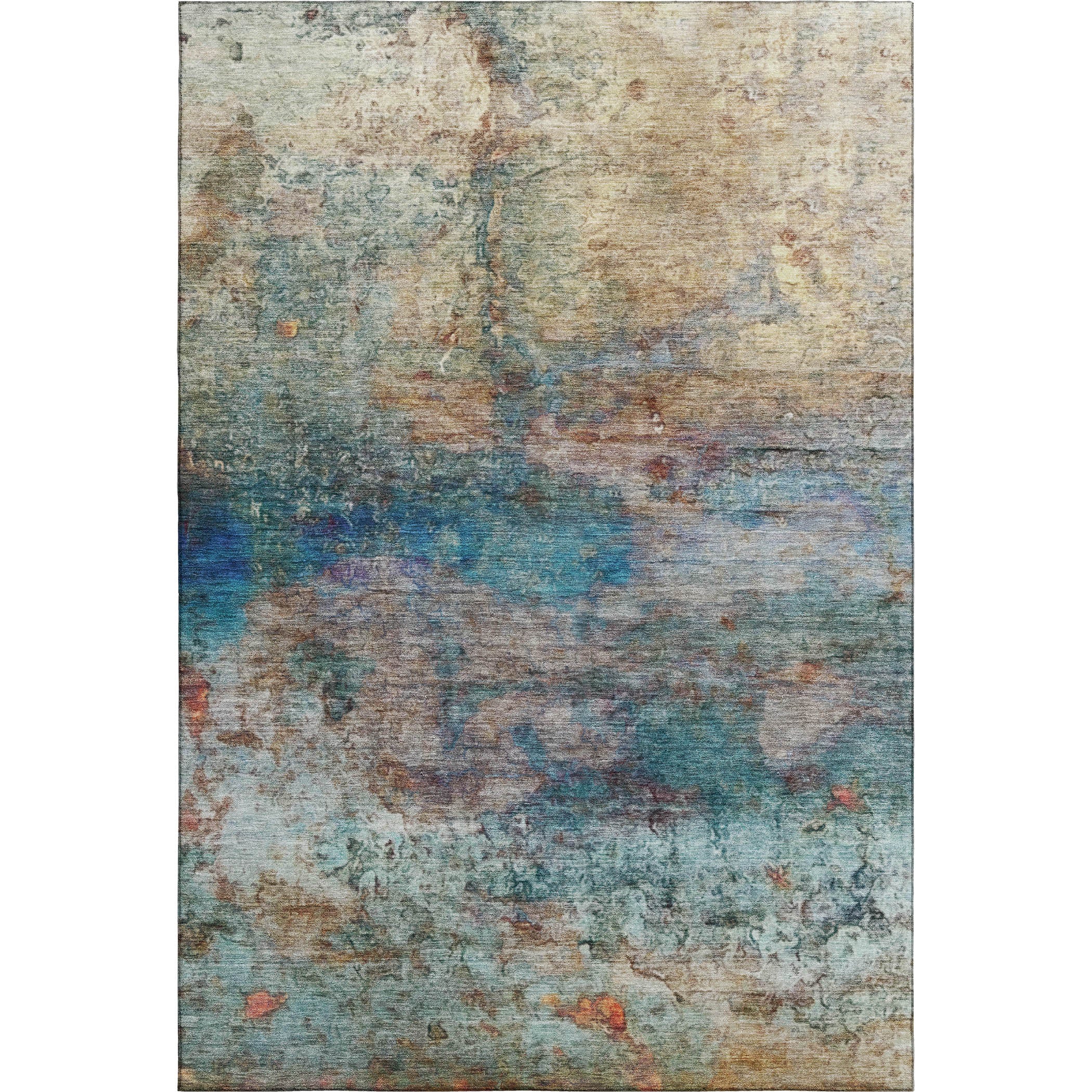 Dublin Machine Washable Transitional Teal Rug 2'6" x 3'10" #shape_Rectangle