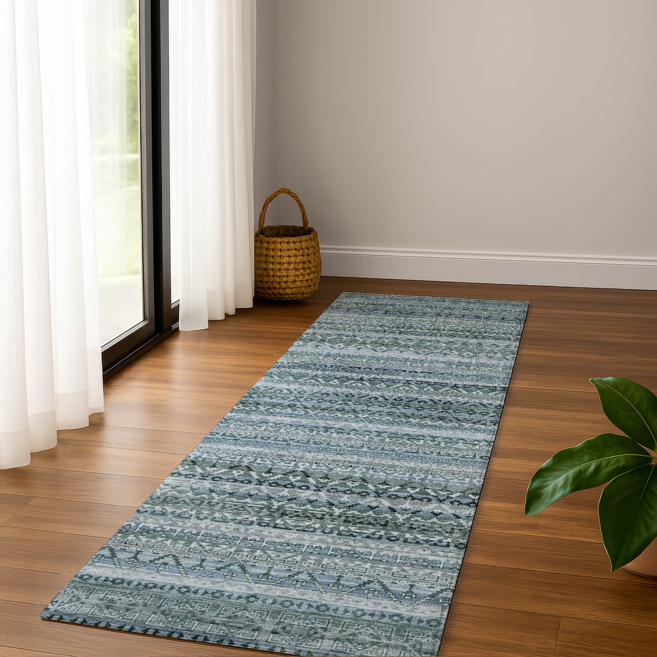 Kotor Machine Washable Transitional Aloe Green Rug 2'3" x 7'6" #shape_Runner