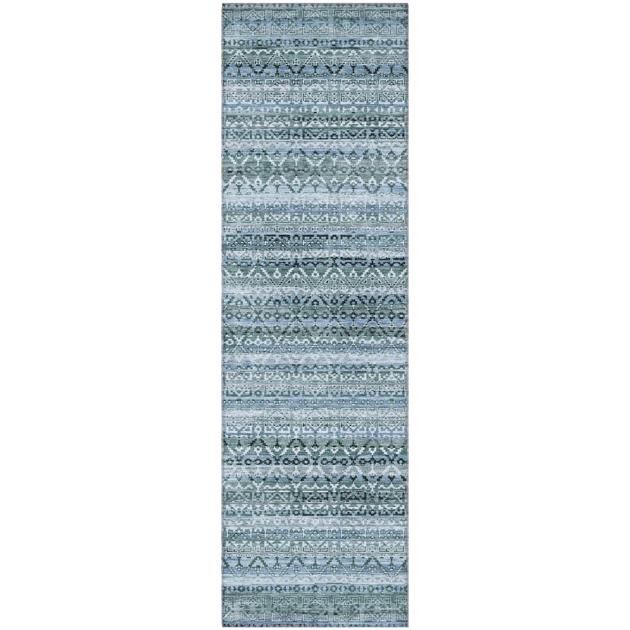Kotor Machine Washable Transitional Aloe Green Rug 2'3" x 7'6" #shape_Runner