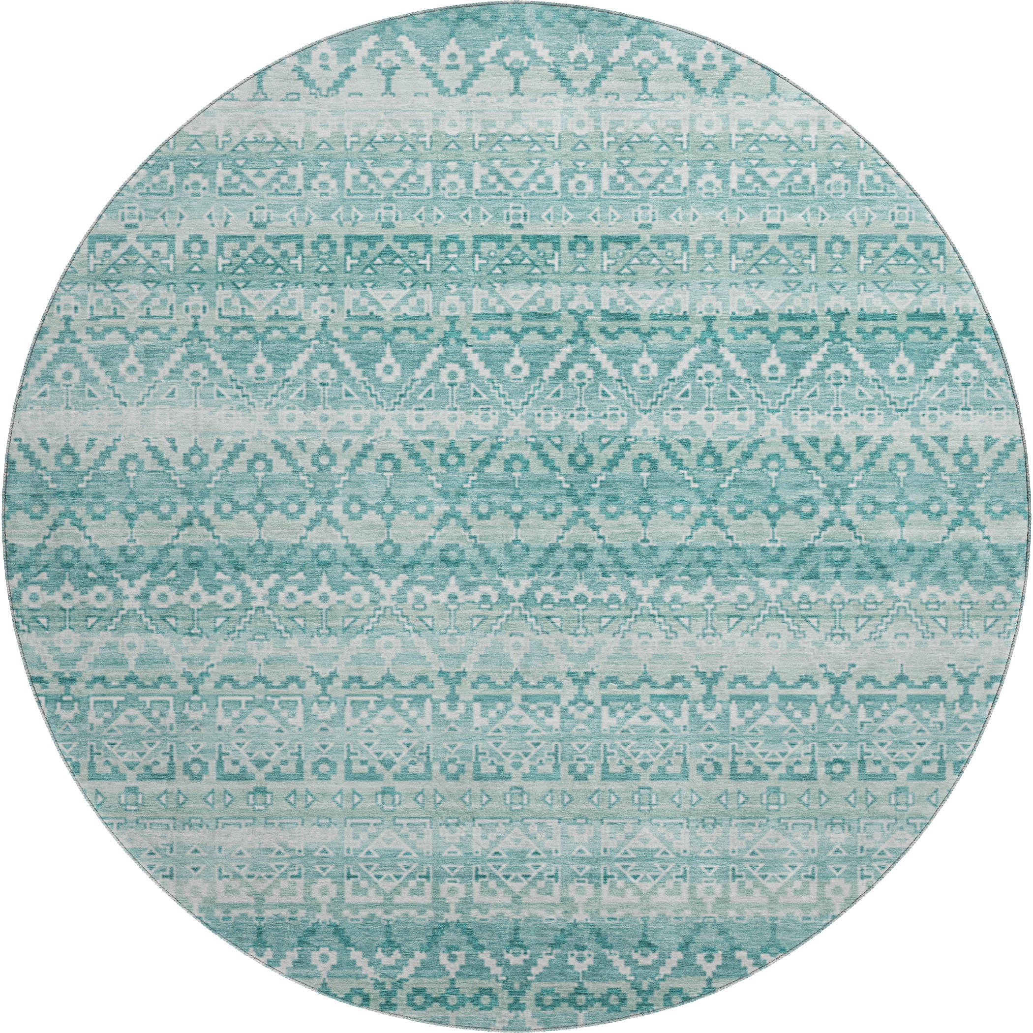Kotor Machine Washable Transitional Aqua Teal Rug 8' x 8' #shape_Round
