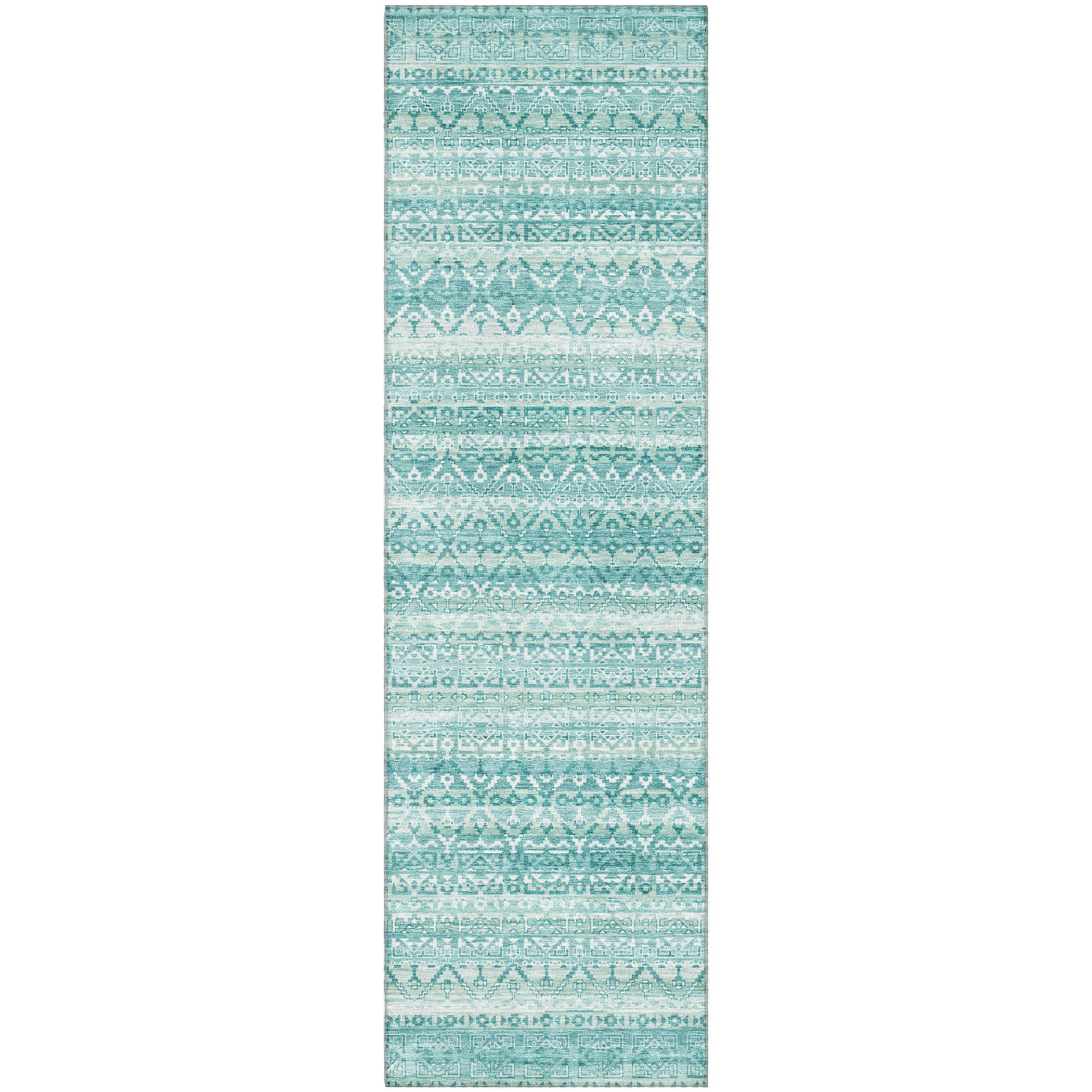 Kotor Machine Washable Transitional Aqua Teal Rug 2'3" x 7'6" #shape_Runner