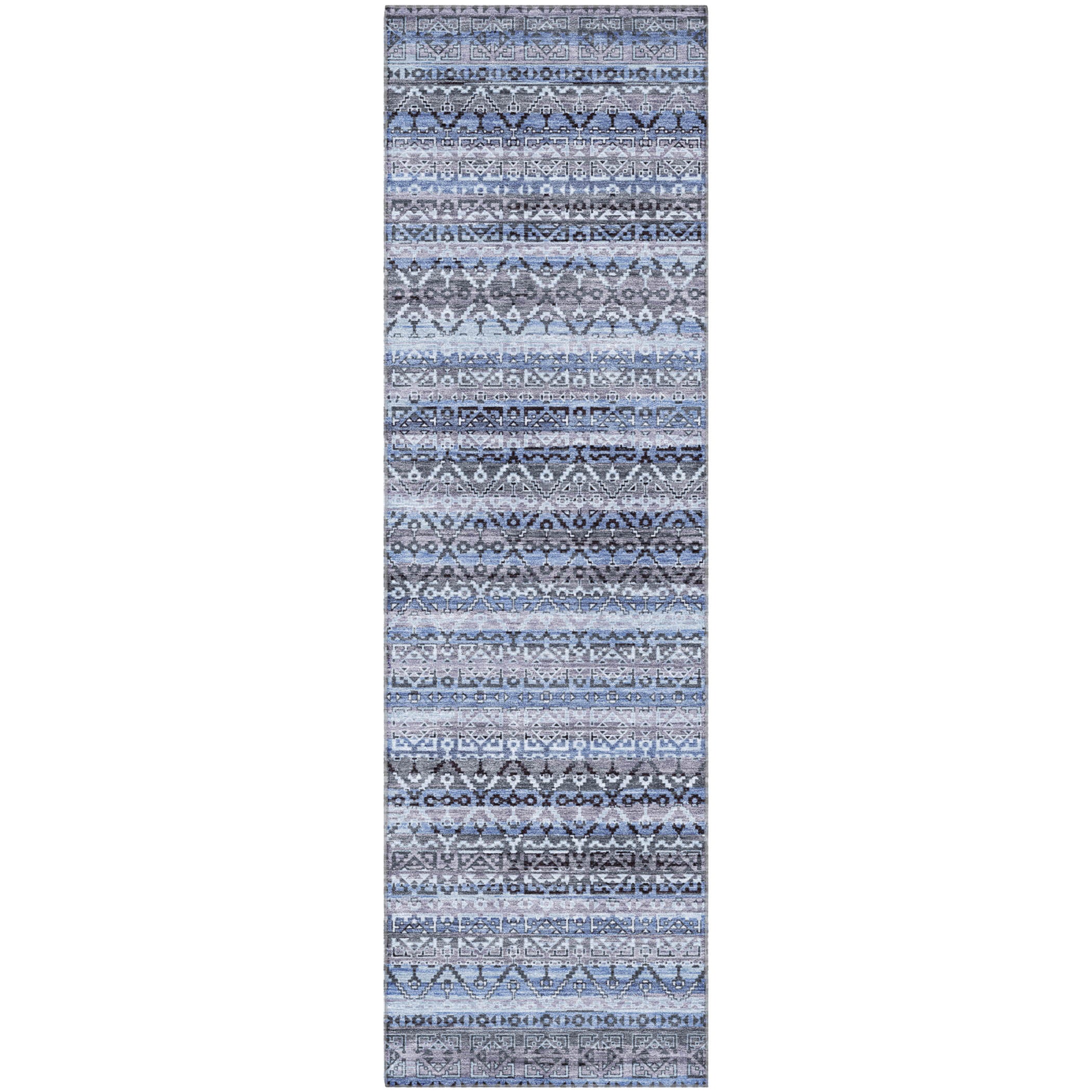 Kotor Machine Washable Transitional Blue Rug 2'3" x 7'6" #shape_Runner