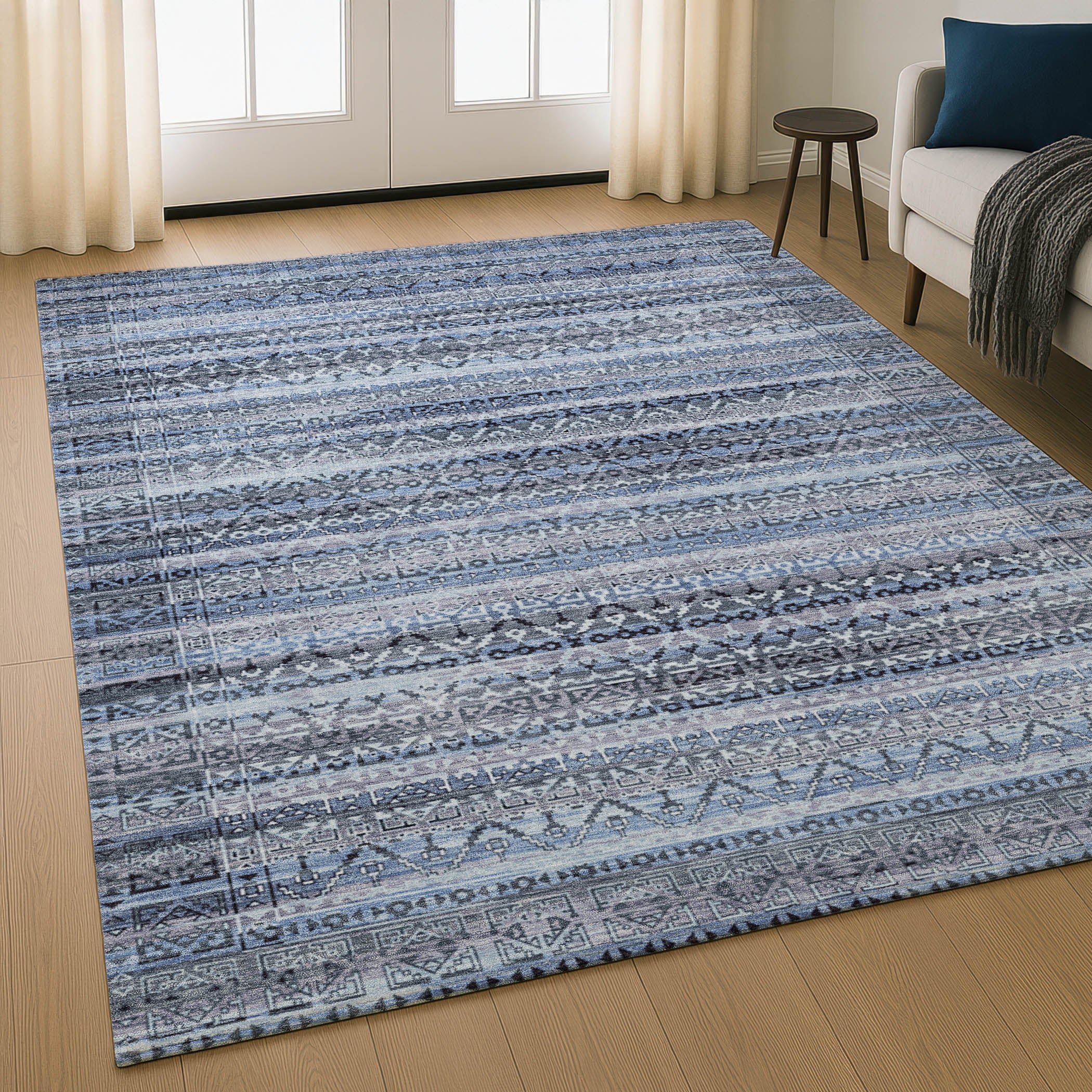 Kotor Machine Washable Transitional Blue Rug 2'6" x 3'10" #shape_Rectangle