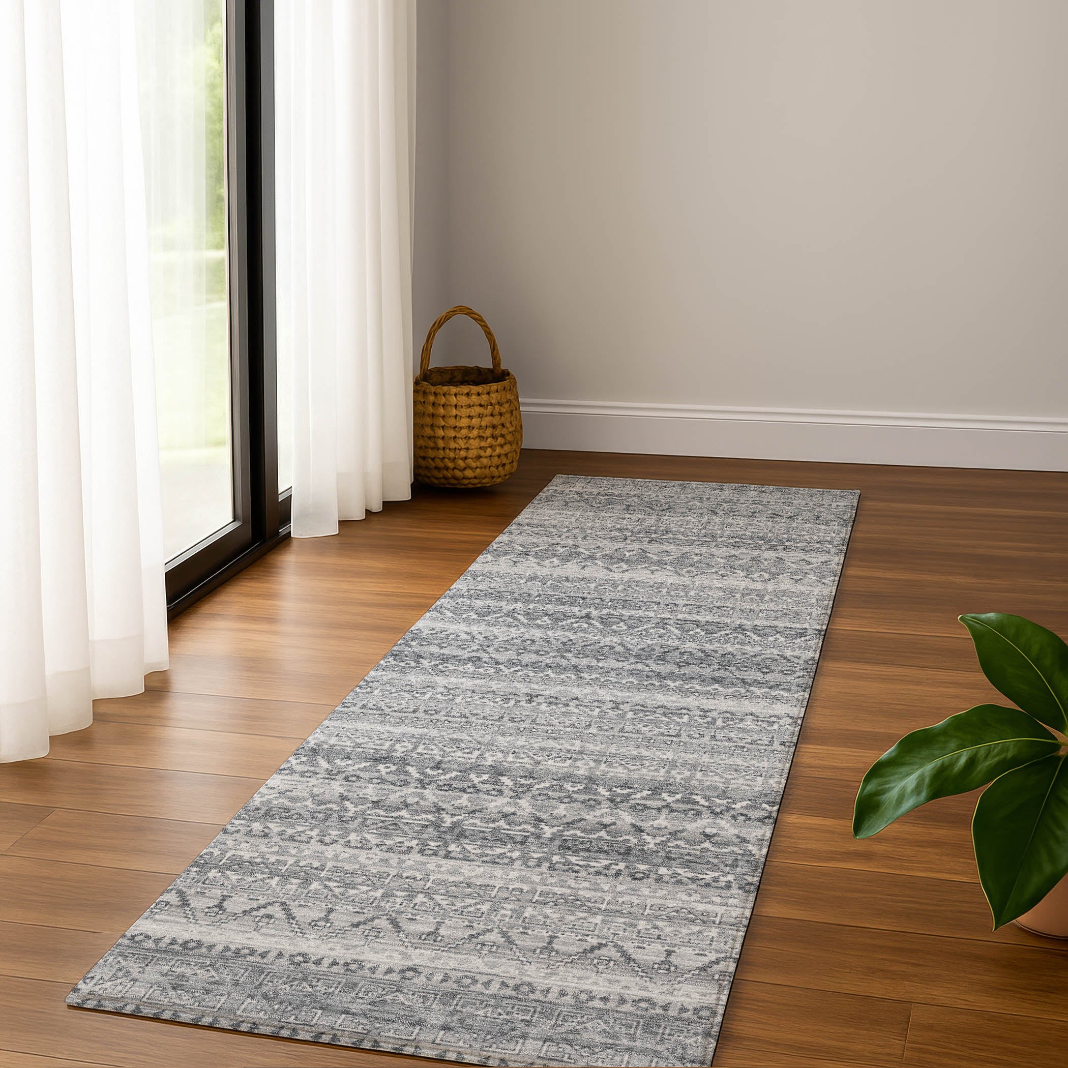 Kotor Machine Washable Transitional Gray Rug 2'3" x 7'6" #shape_Runner