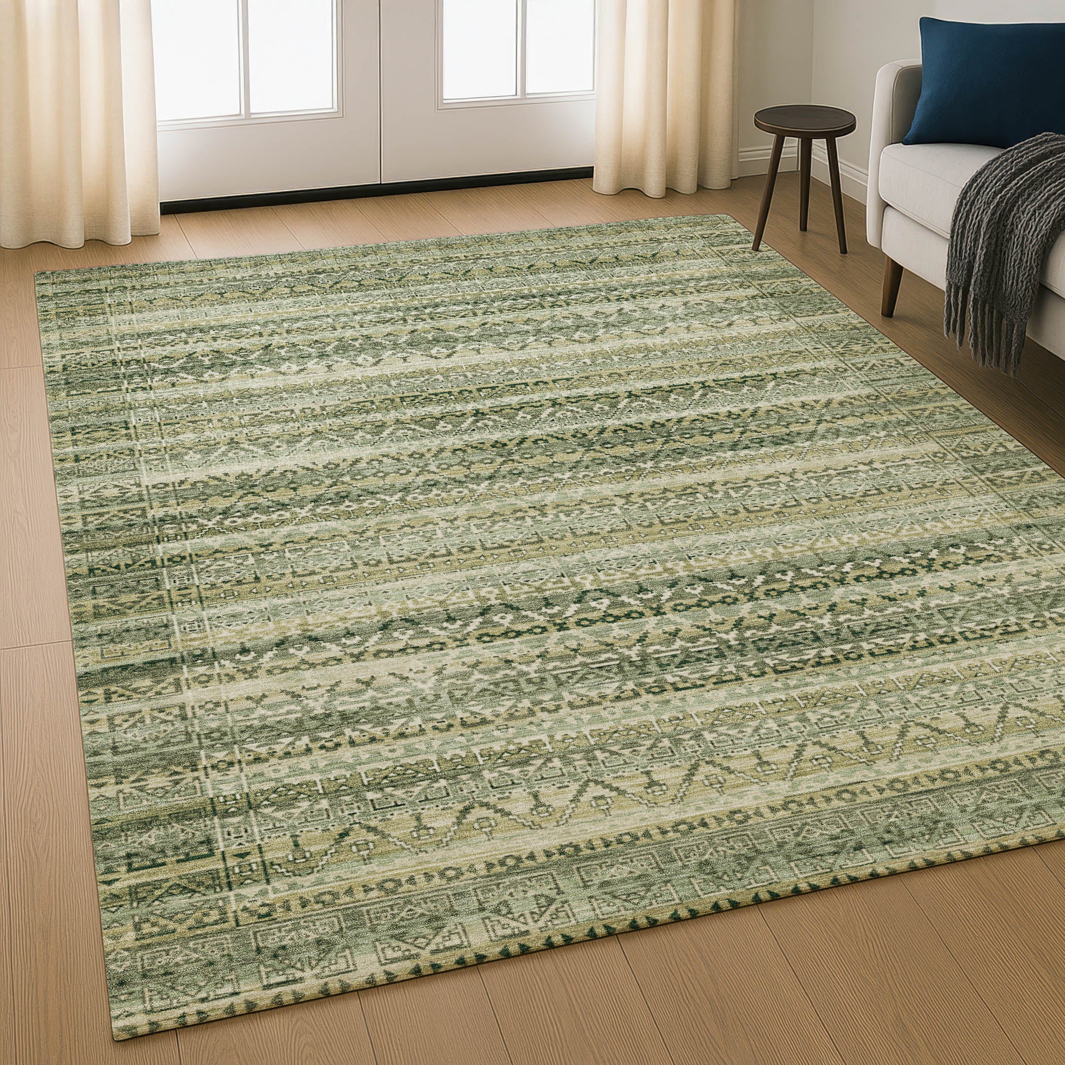Kotor Machine Washable Transitional Green Rug 2'6" x 3'10" #shape_Rectangle