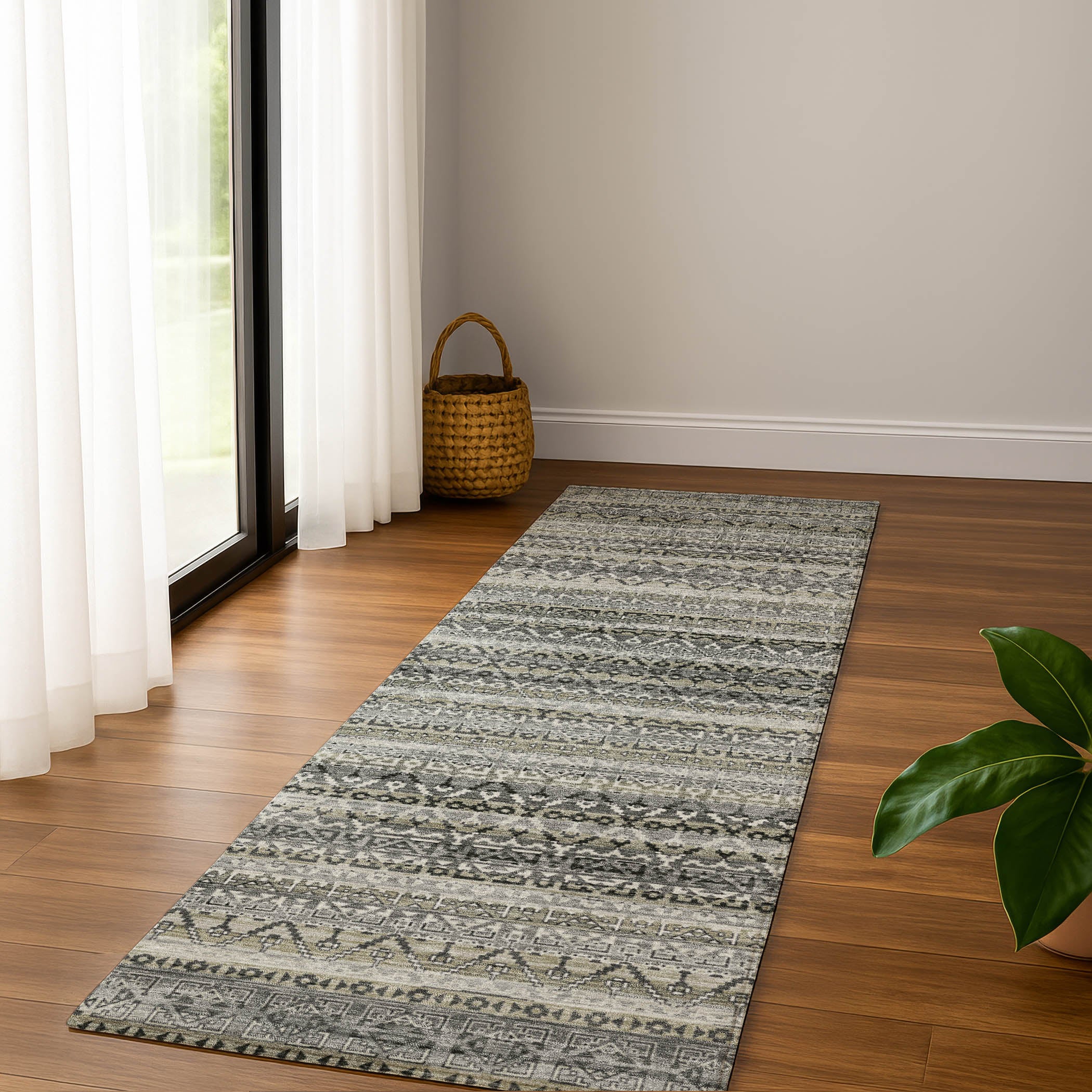 Kotor Machine Washable Transitional Pewter Gray Rug 2'3" x 7'6" #shape_Runner