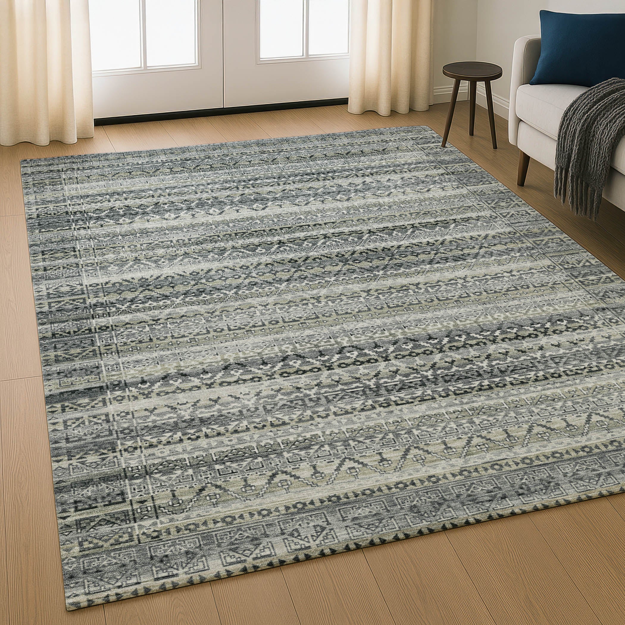 Kotor Machine Washable Transitional Pewter Gray Rug 2'6" x 3'10" #shape_Rectangle