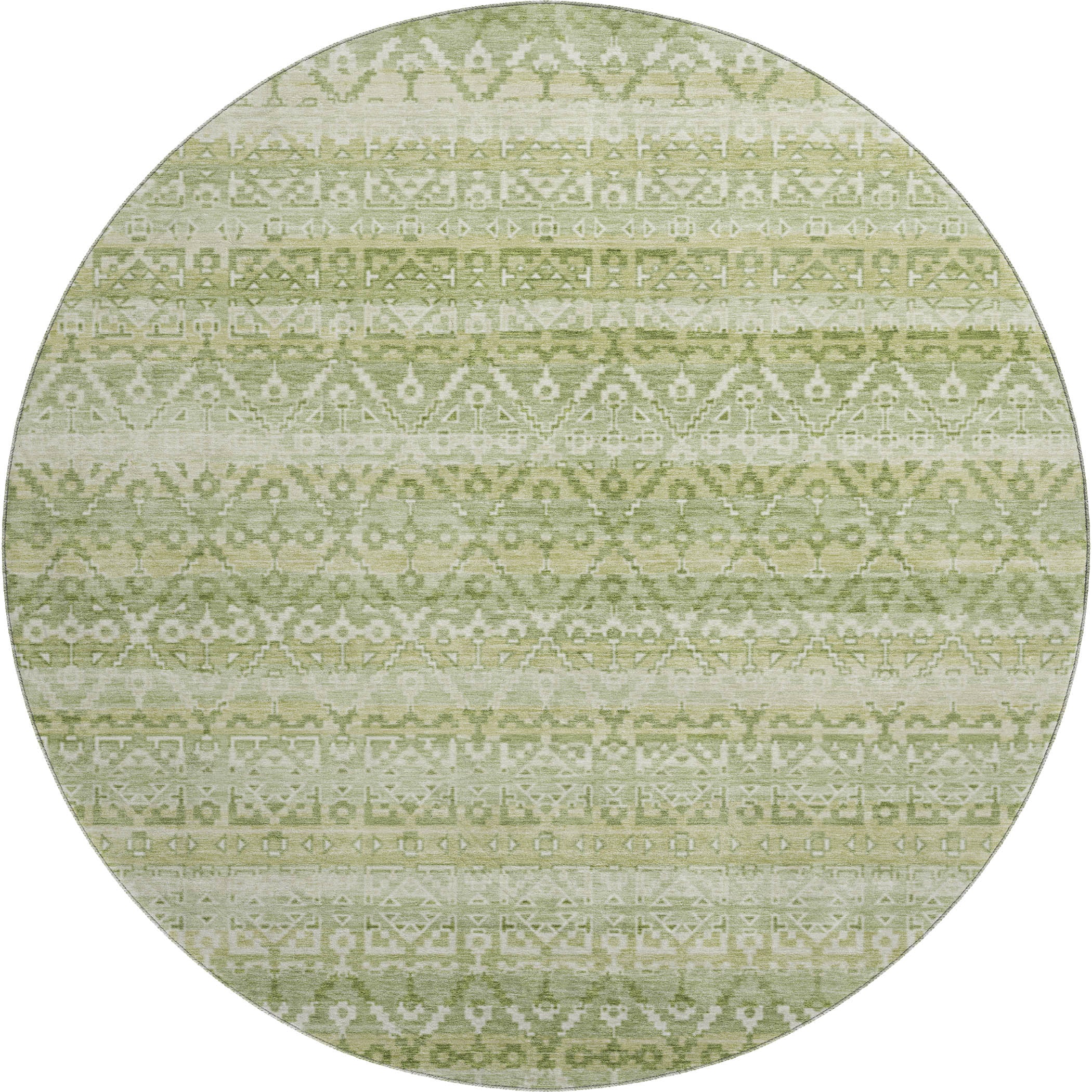 Kotor Machine Washable Transitional Sage Green Rug 8' x 8' #shape_Round