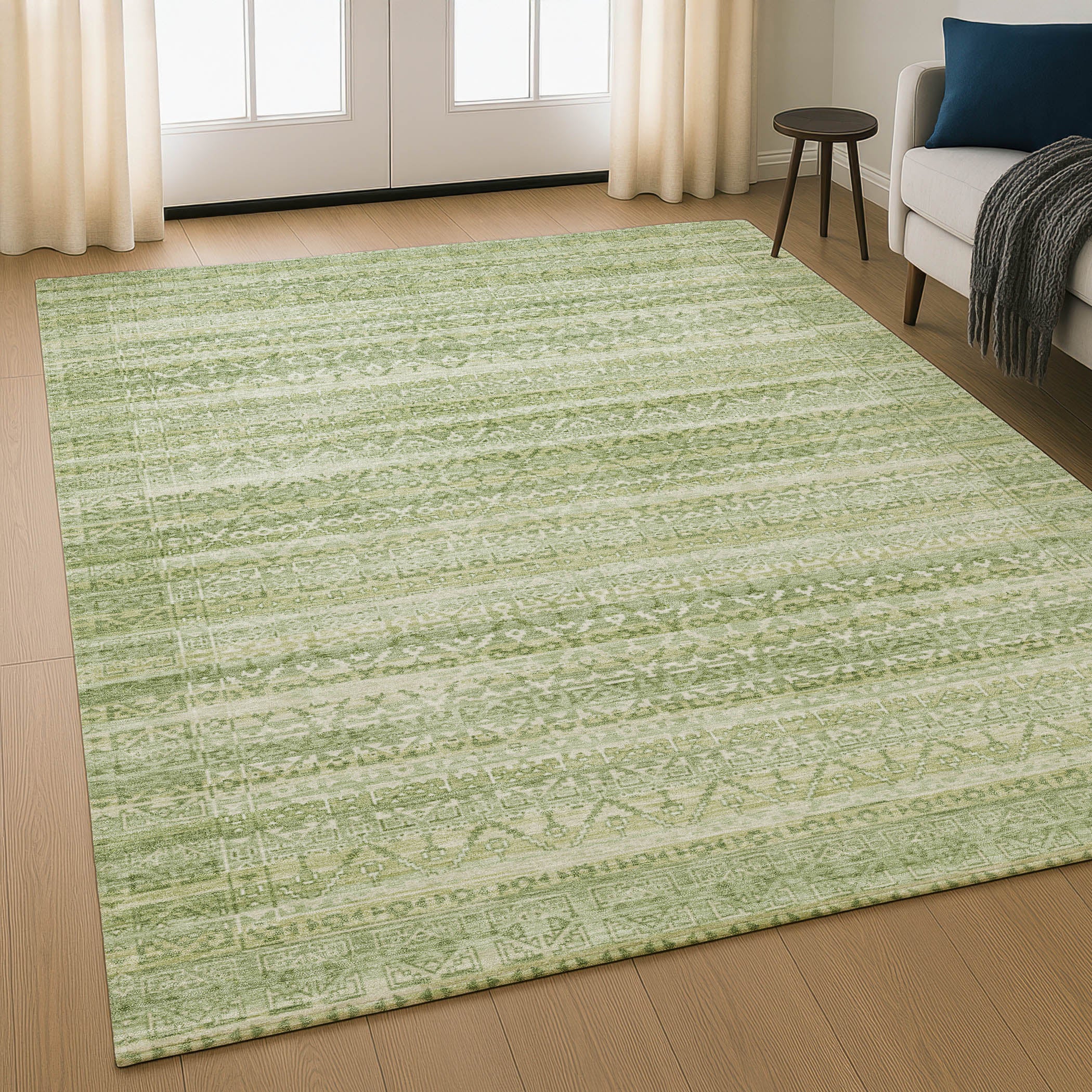 Kotor Machine Washable Transitional Sage Green Rug 2'6" x 3'10" #shape_Rectangle