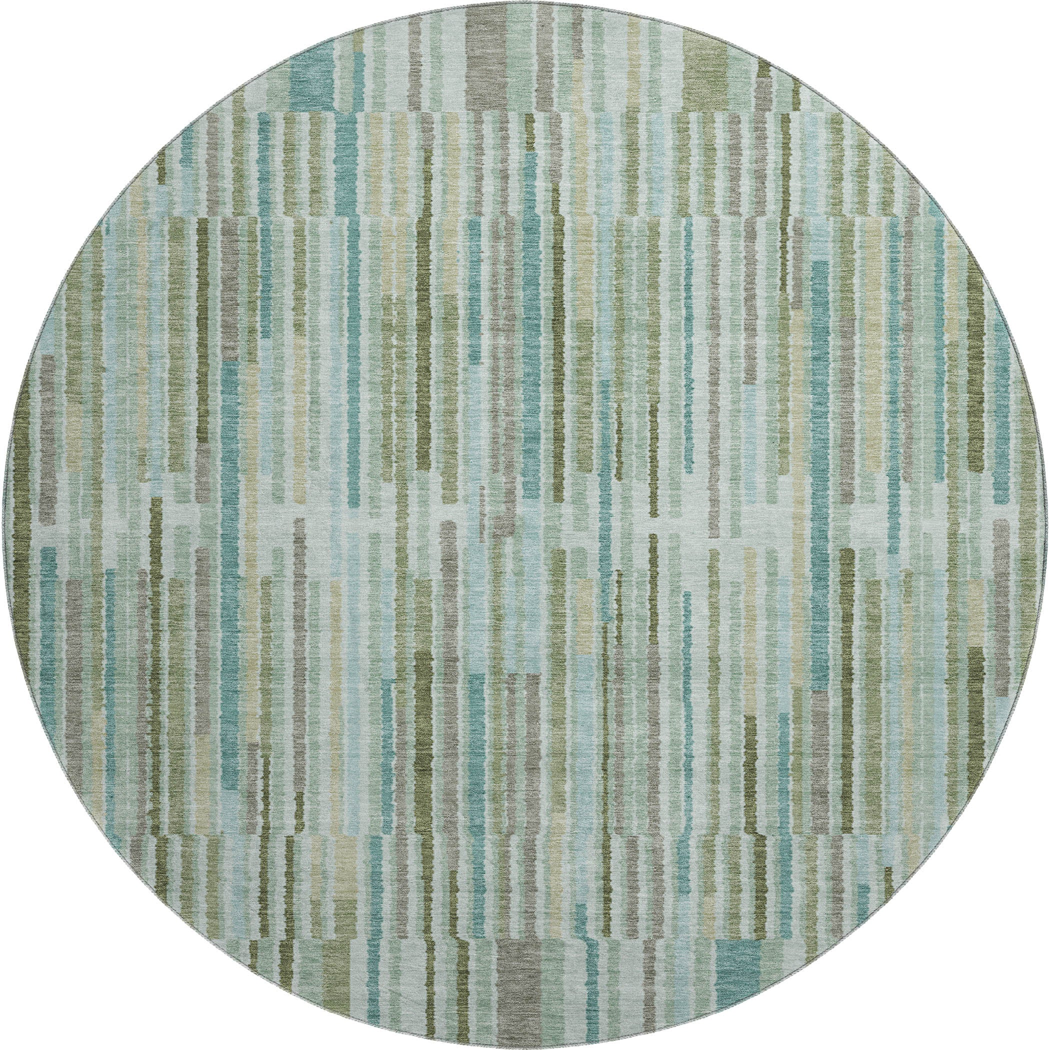 Cusco Machine Washable Transitional Aloe Green Rug 8' x 8' #shape_Round