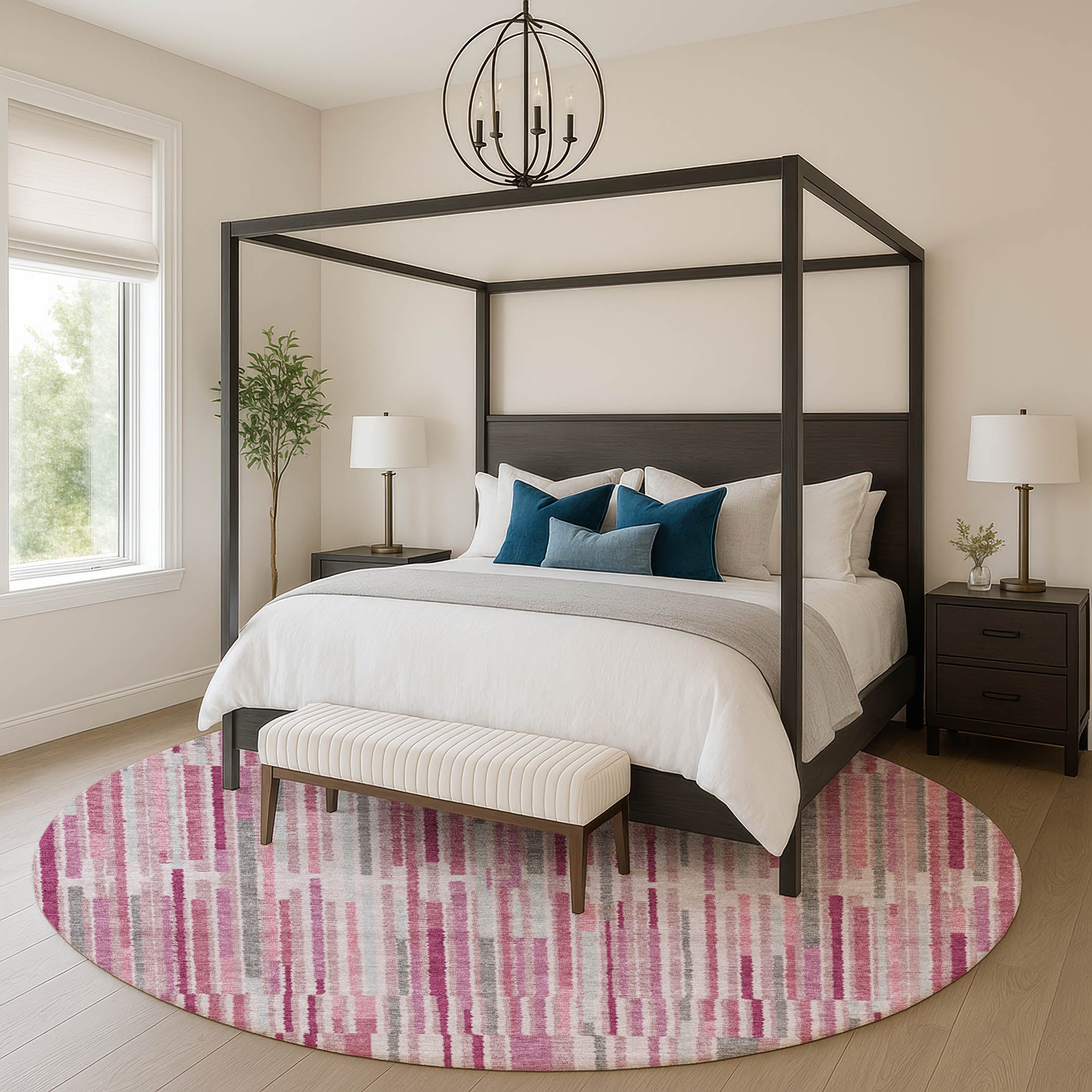 Cusco Machine Washable Transitional Blush Pink Rug 8' x 8' #shape_Round