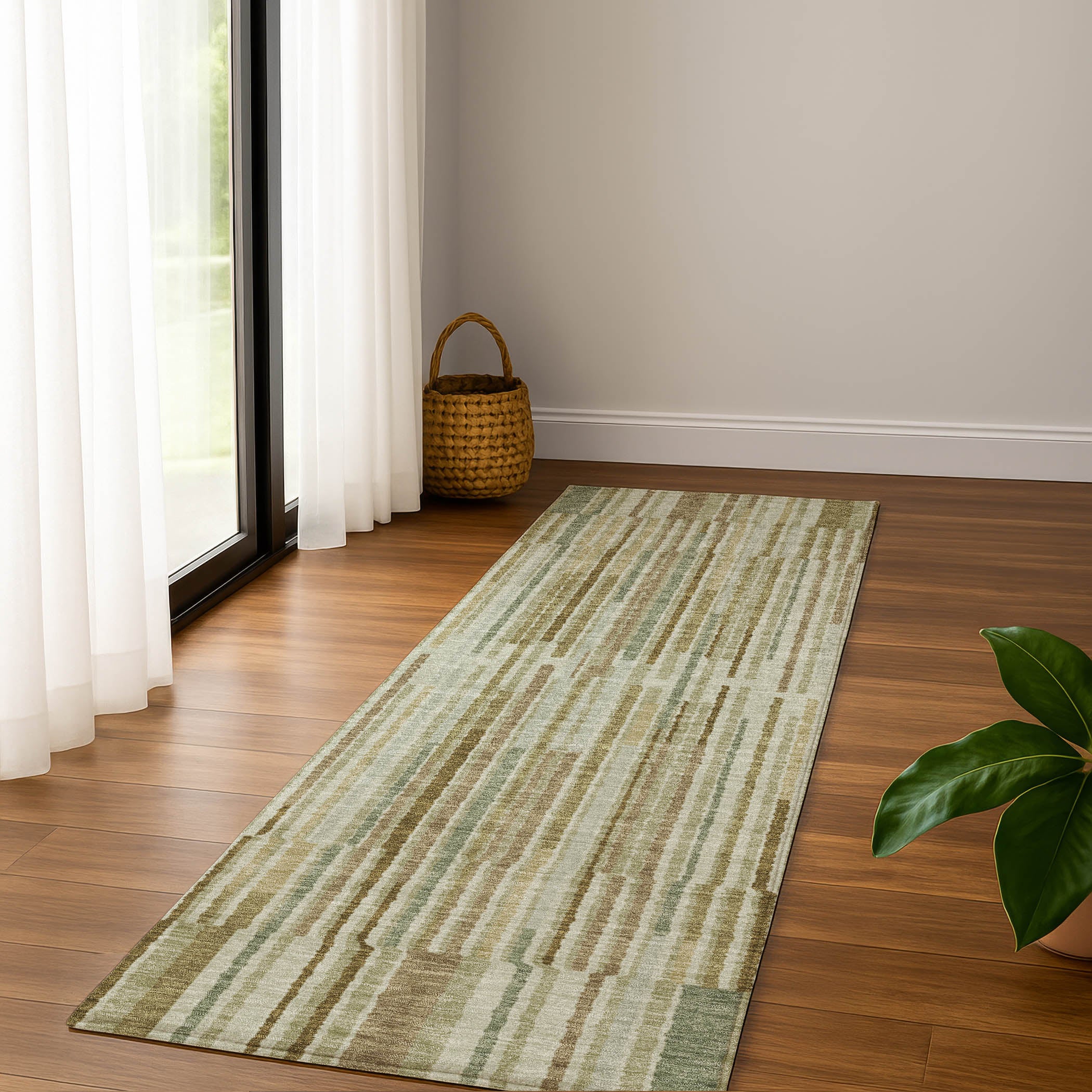 Cusco Machine Washable Transitional Khaki Brown Rug 2'3" x 7'6" #shape_Runner