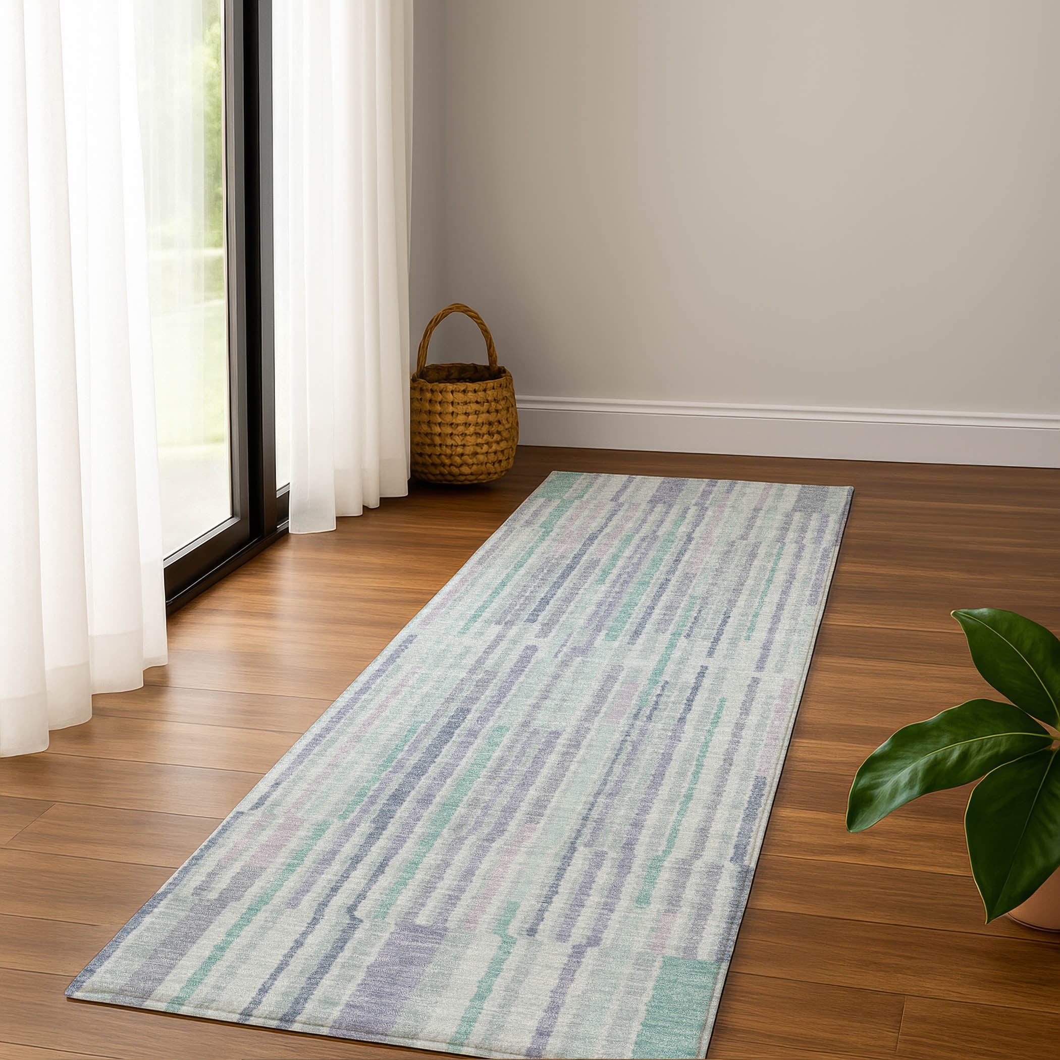Cusco Machine Washable Transitional Mint Green Rug 2'3" x 7'6" #shape_Runner