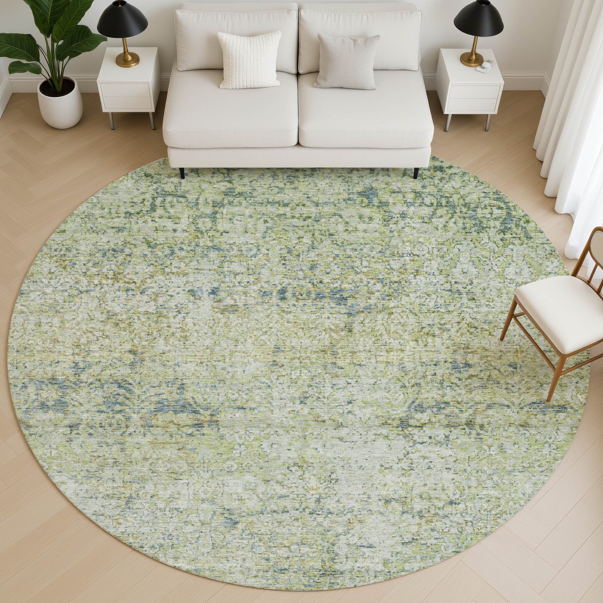 Dubrovnik Machine Washable Traditional Aloe Green Rug 8' x 8' #shape_Round