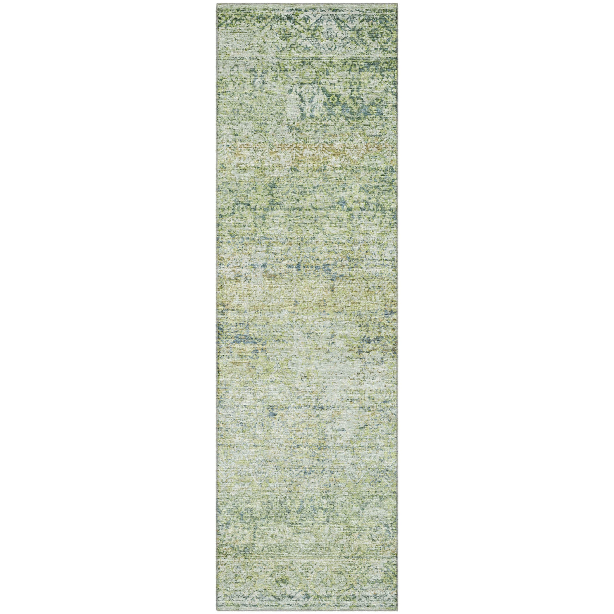 Dubrovnik Machine Washable Traditional Aloe Green Rug 2'3" x 7'6" #shape_Runner