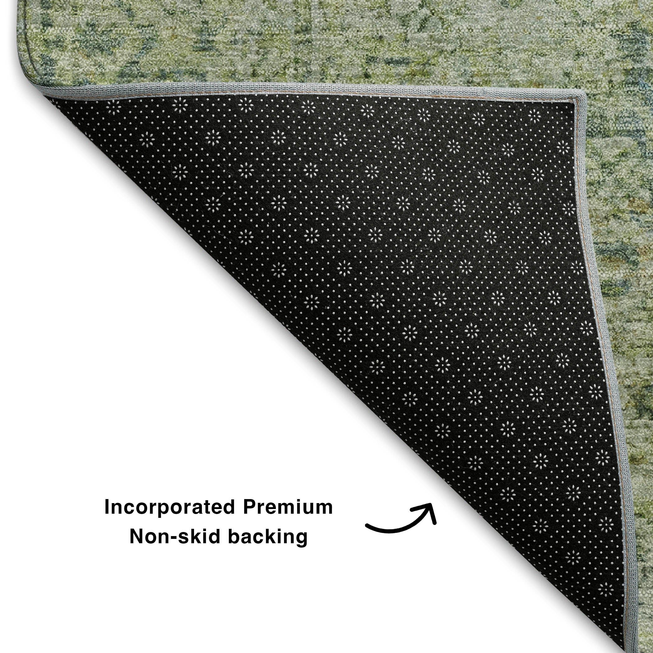 Dubrovnik Machine Washable Traditional Aloe Green Rug 1'8" x 2'6" #shape_Rectangle