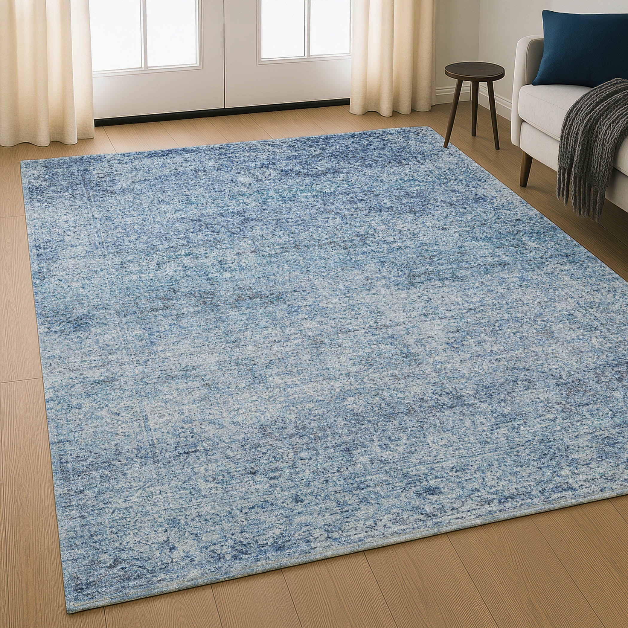 Dubrovnik Machine Washable Traditional Blue Rug 2'6" x 3'10" #shape_Rectangle