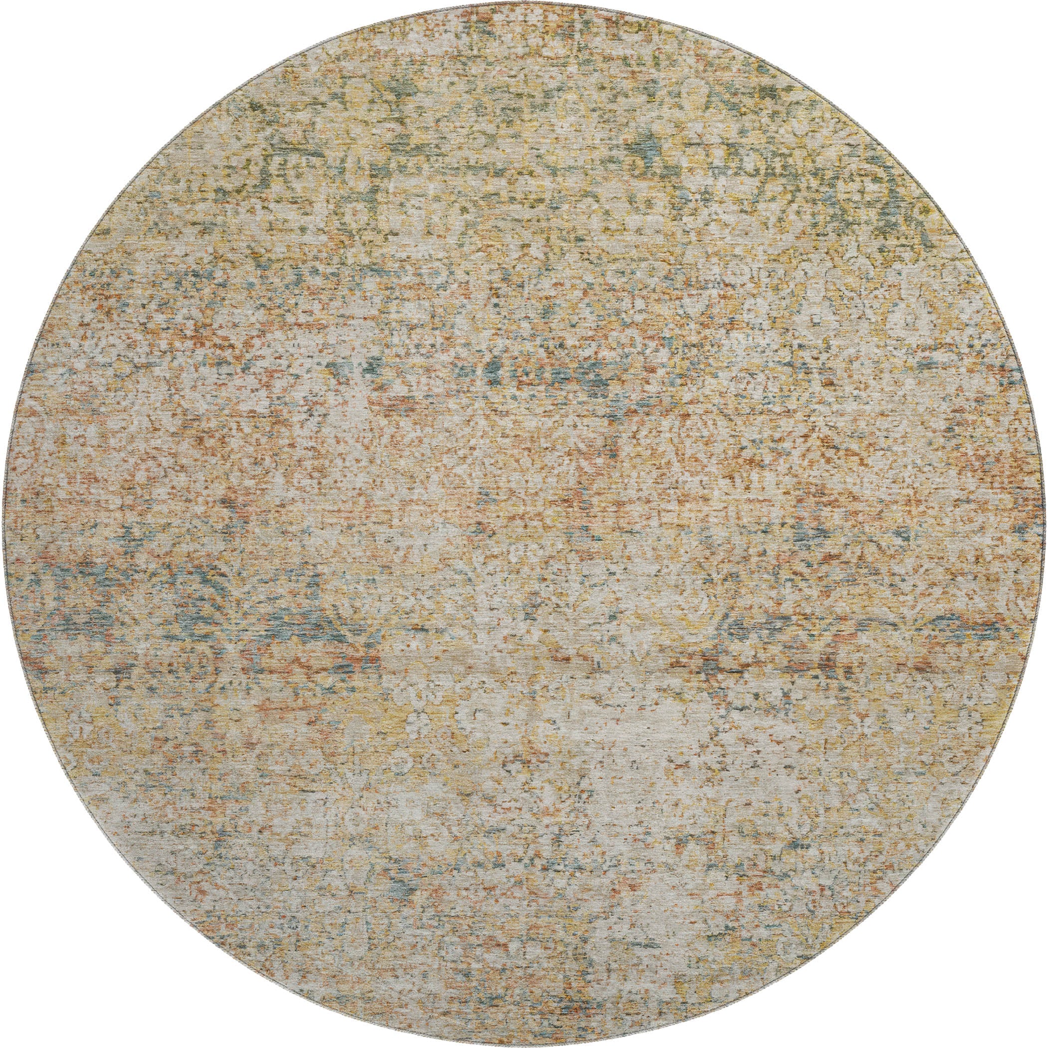 Dubrovnik Machine Washable Traditional Gold Rug 8' x 8' #shape_Round
