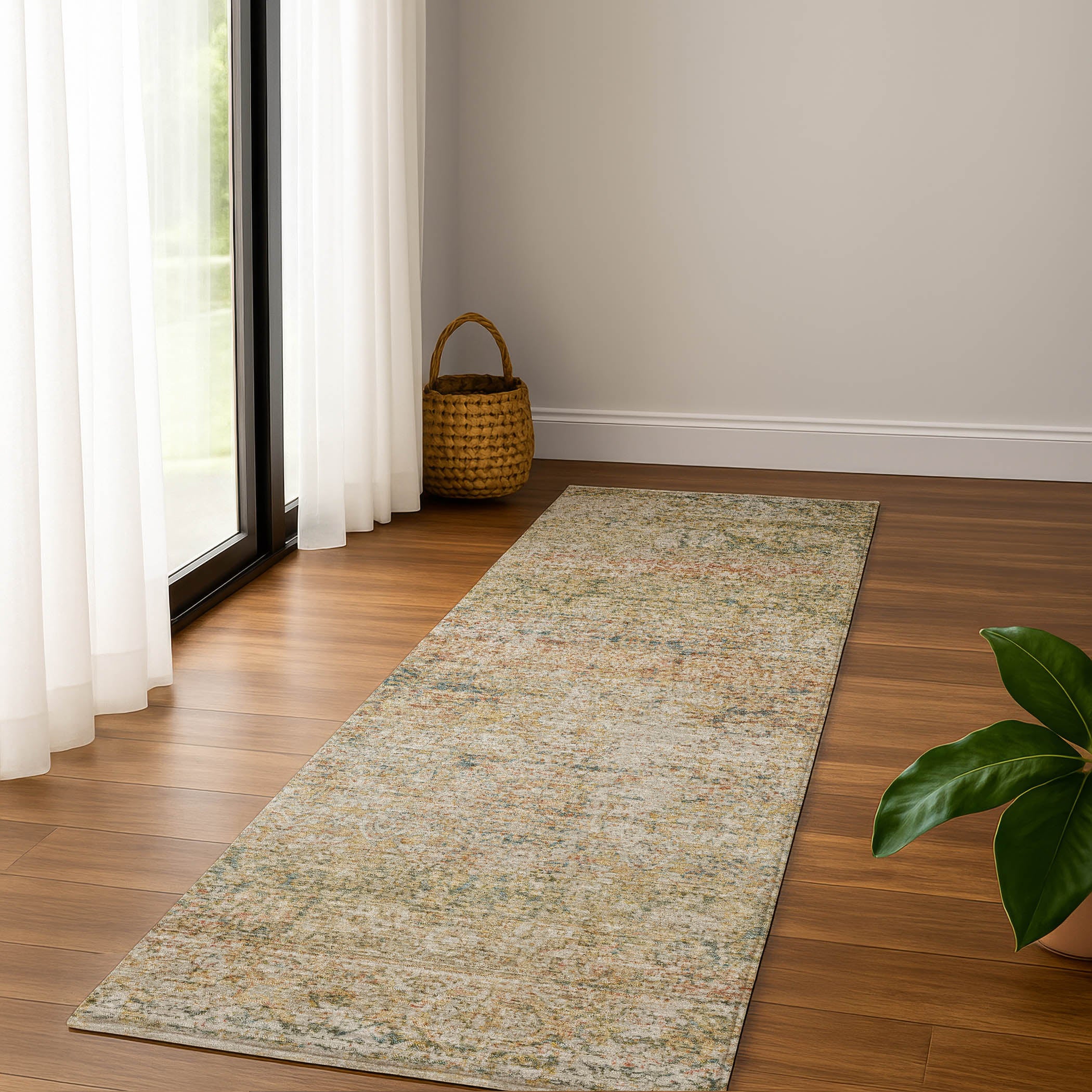 Dubrovnik Machine Washable Traditional Gold Rug 2'3" x 7'6" #shape_Runner