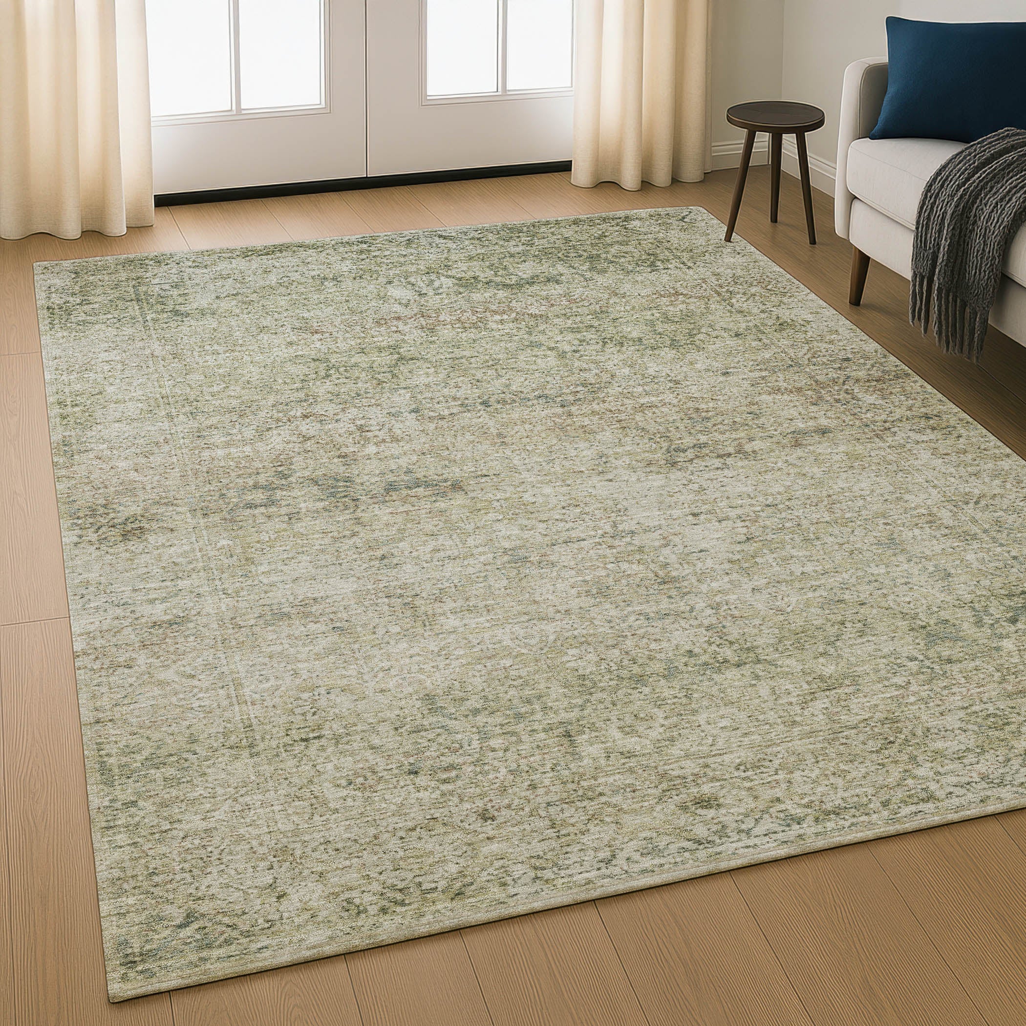 Dubrovnik Machine Washable Traditional Sage Green Rug 2'6" x 3'10" #shape_Rectangle