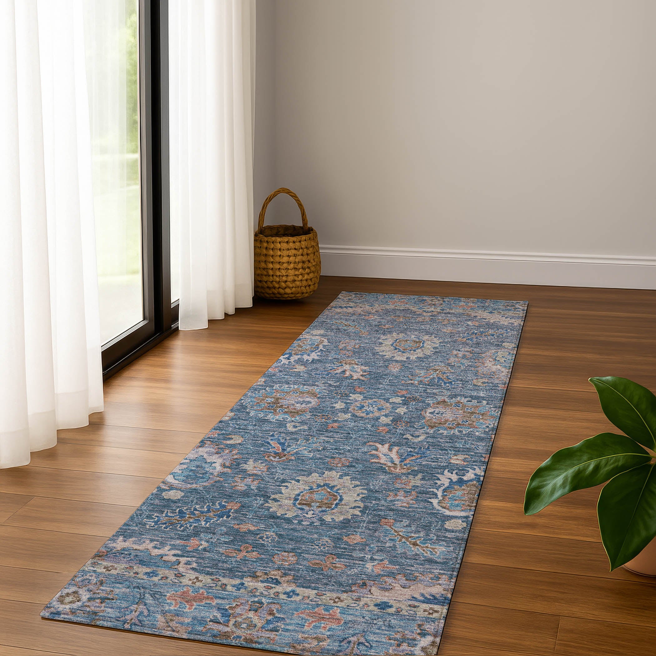 Havana Machine Washable Traditional Blue Rug 2'3" x 7'6" #shape_Runner