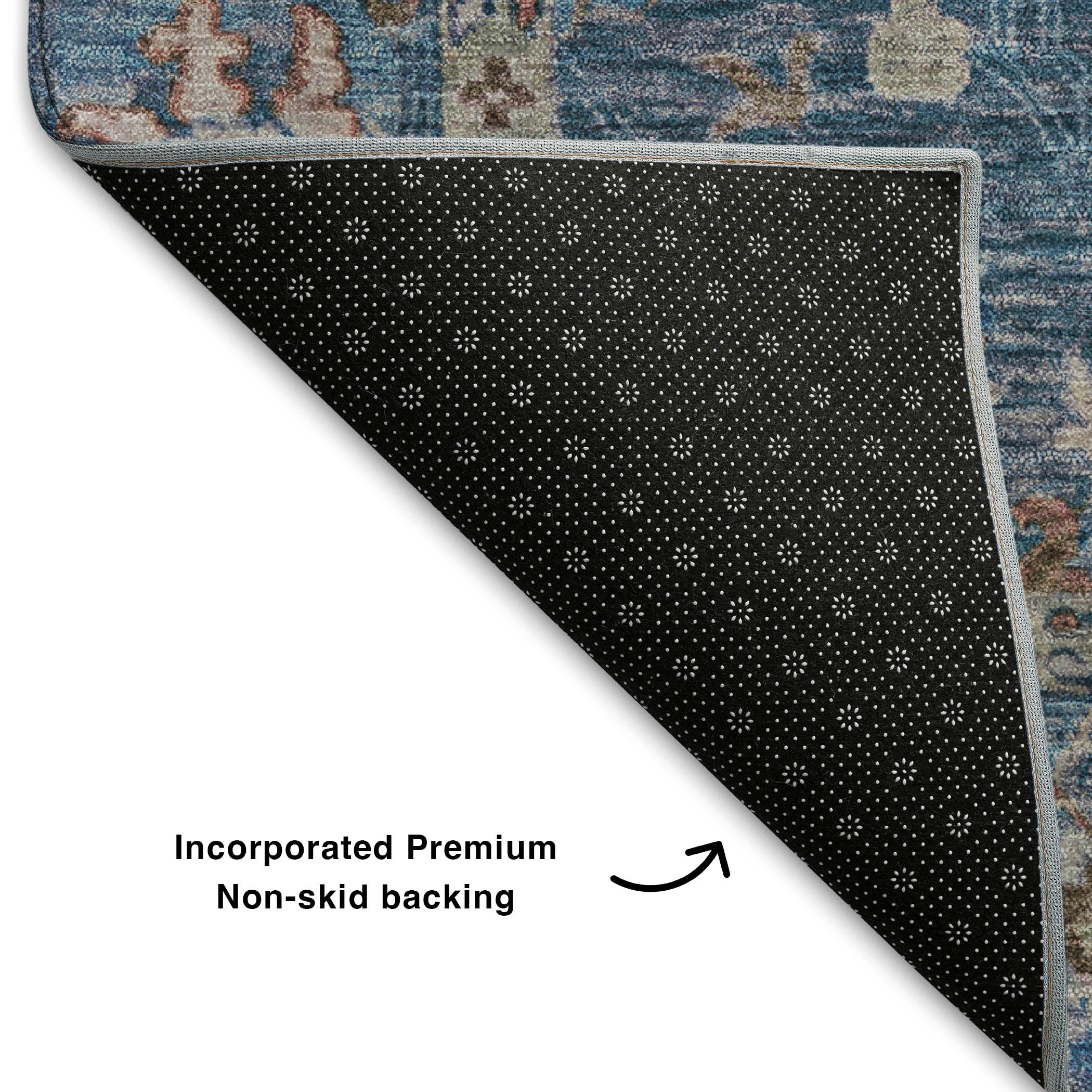 Havana Machine Washable Traditional Blue Rug 1'8" x 2'6" #shape_Rectangle