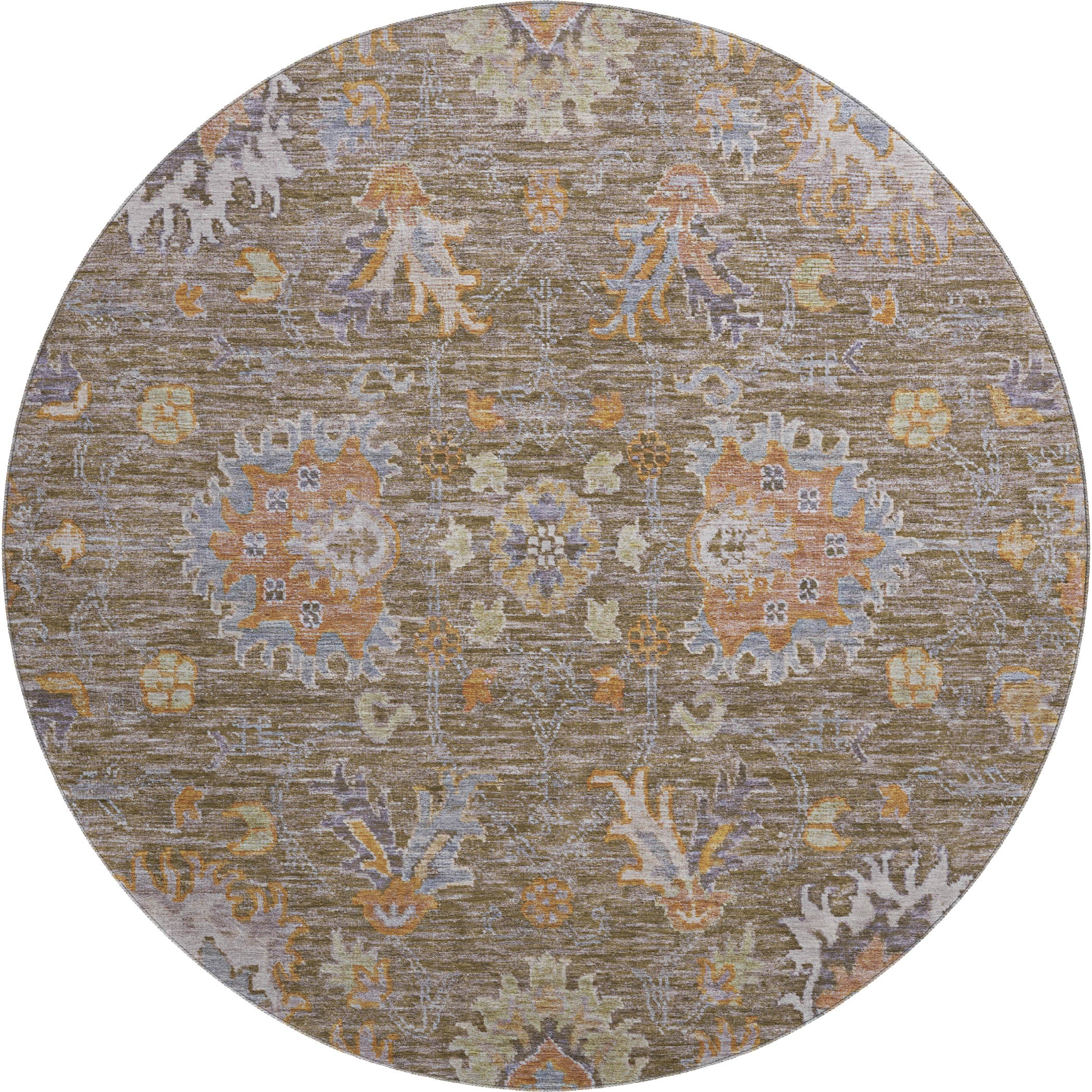 Havana Machine Washable Traditional Brown Rug 8' x 8' #shape_Round